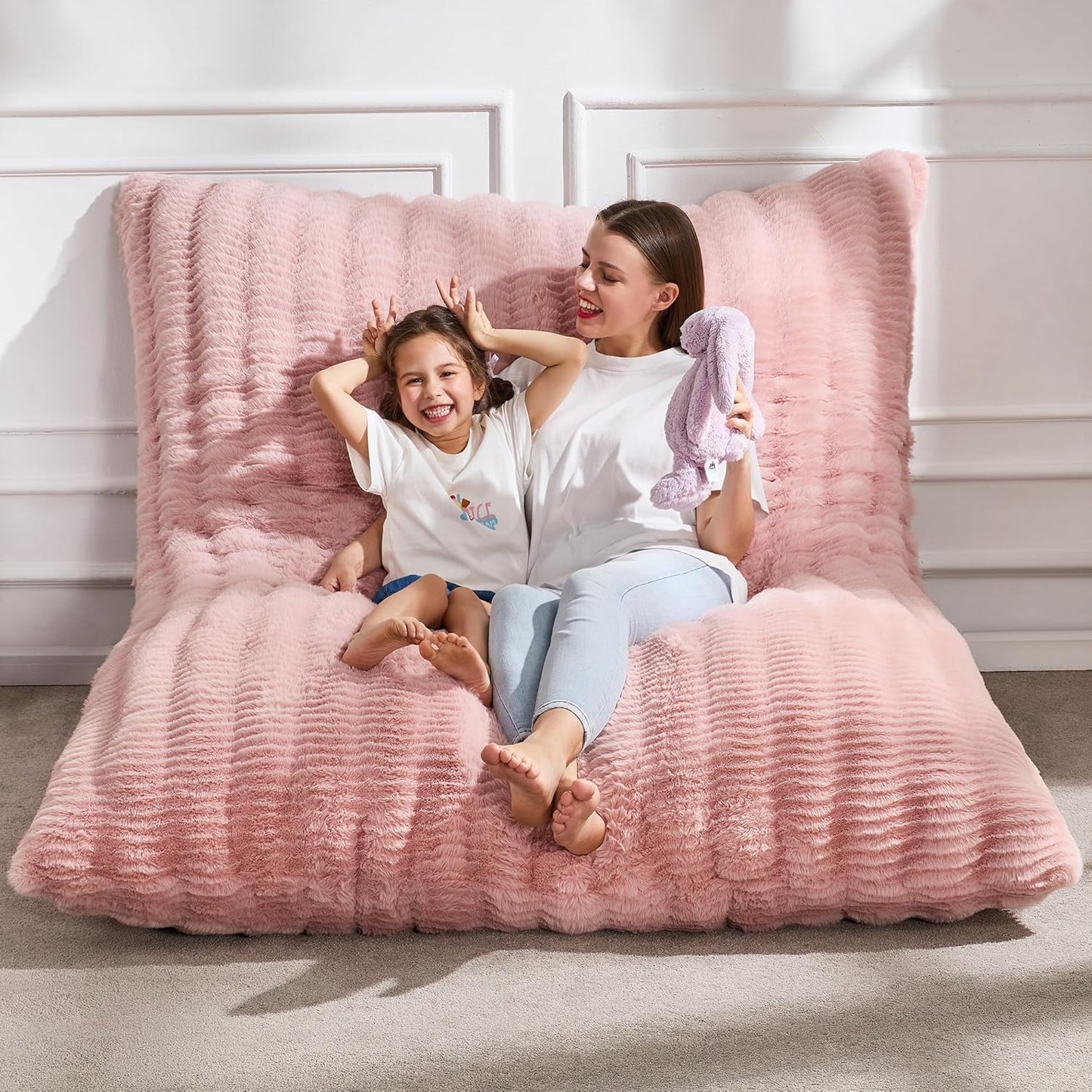 Hobestluk 3 in 1 Bean Bag Chair Giant Bean Bag Chairs Convertible Bean Bag Floor Cushion with Machine Washable Cover, Beanbag Chairs for Adult (Dark Grey)