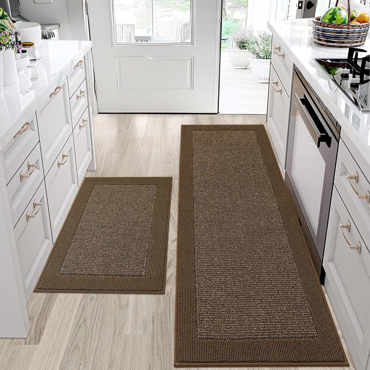 BEQHAUSE Kitchen Rugs and Mats Set of 2 Non-Slip Kitchen Mats for Floor, Absorbent and Stain Resistant Kitchen Runner, Machine Washable Rugs for Kitchen, Laundry & Sink, 24"x36"+24"x60", Taupe