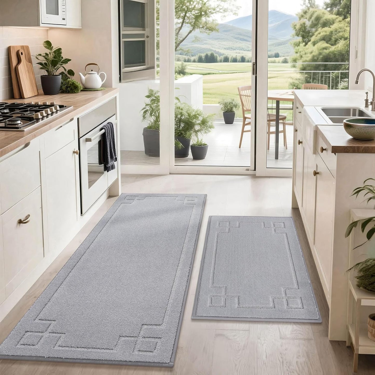 BEQHAUSE Kitchen Rugs Non-Slip Washable Rug Sets of 2, Machine Washable Kitchen Mats Absorbent Soft Kitchen Runner Rugs for Floor,Sink,Hallway,Laundry,24”x36”+24”x60”, Dark Grey