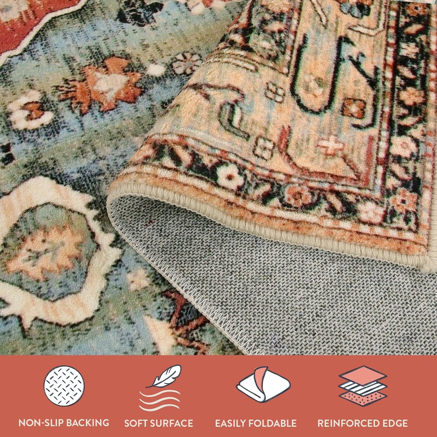 Lahome Boho Tribal 2'6" x 10' Washable Runners for Hallways, Oriental Kitchen Runner Rugs Non Skid Washable, Oriental Soft Long Stair Carpet Runner for Bathroom Living Room Bedroom, Rust/Dull Teal