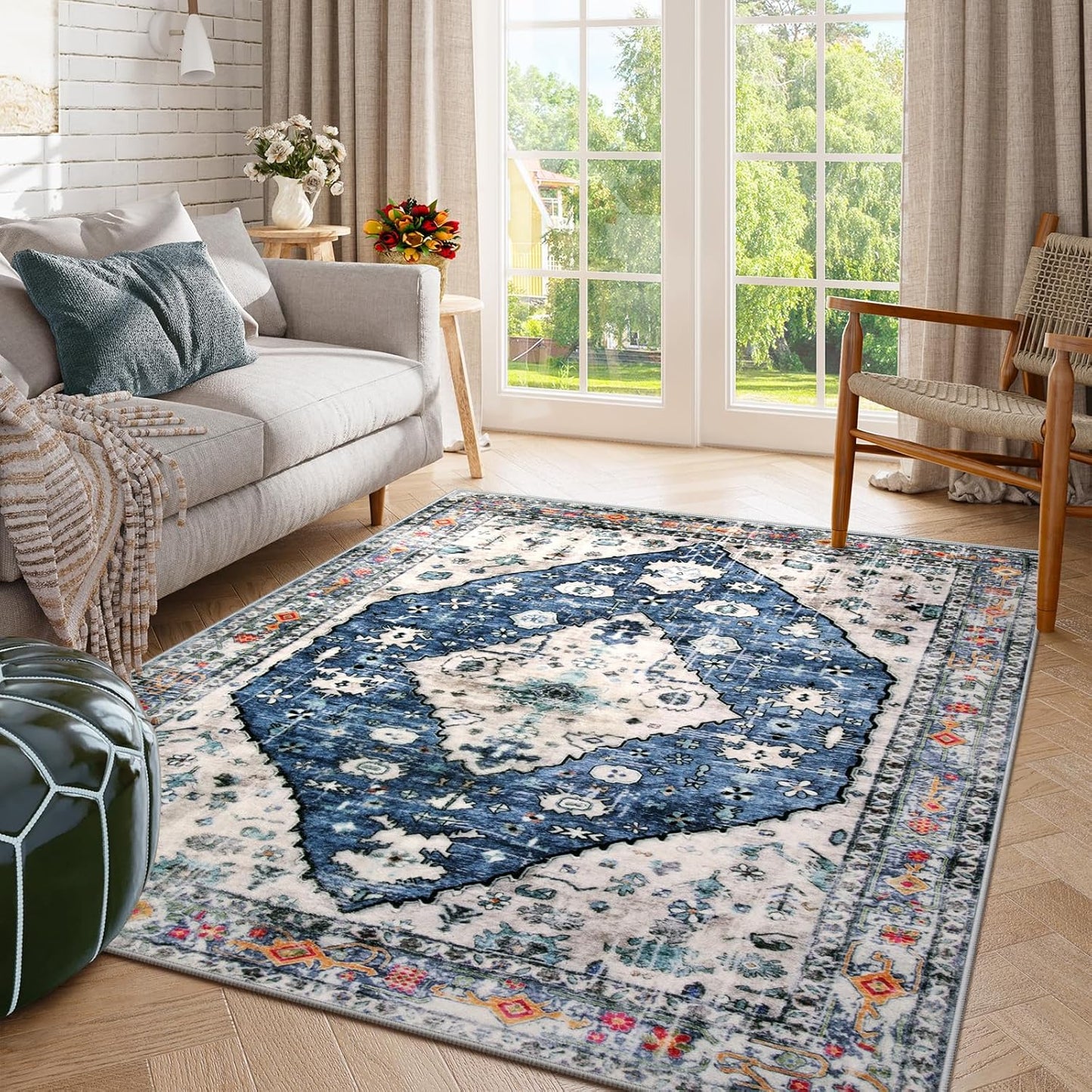 Lahome Boho Tribal 2'6" x 10' Washable Runners for Hallways, Oriental Kitchen Runner Rugs Non Skid Washable, Oriental Soft Long Stair Carpet Runner for Bathroom Living Room Bedroom, Rust/Dull Teal