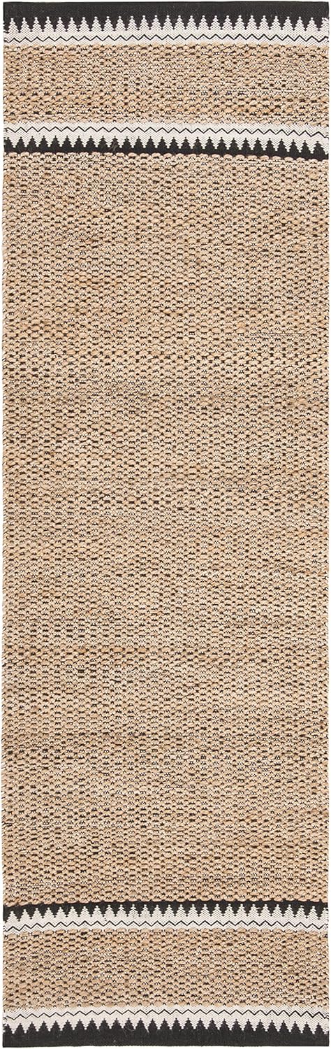 SAFAVIEH Natural Fiber Collection Runner Rug - 2'6" x 8', Natural & Black, Handmade Farmhouse Boho Coastal Rustic Jute, Ideal for High Traffic Areas in Living Room, Bedroom (NF874B)