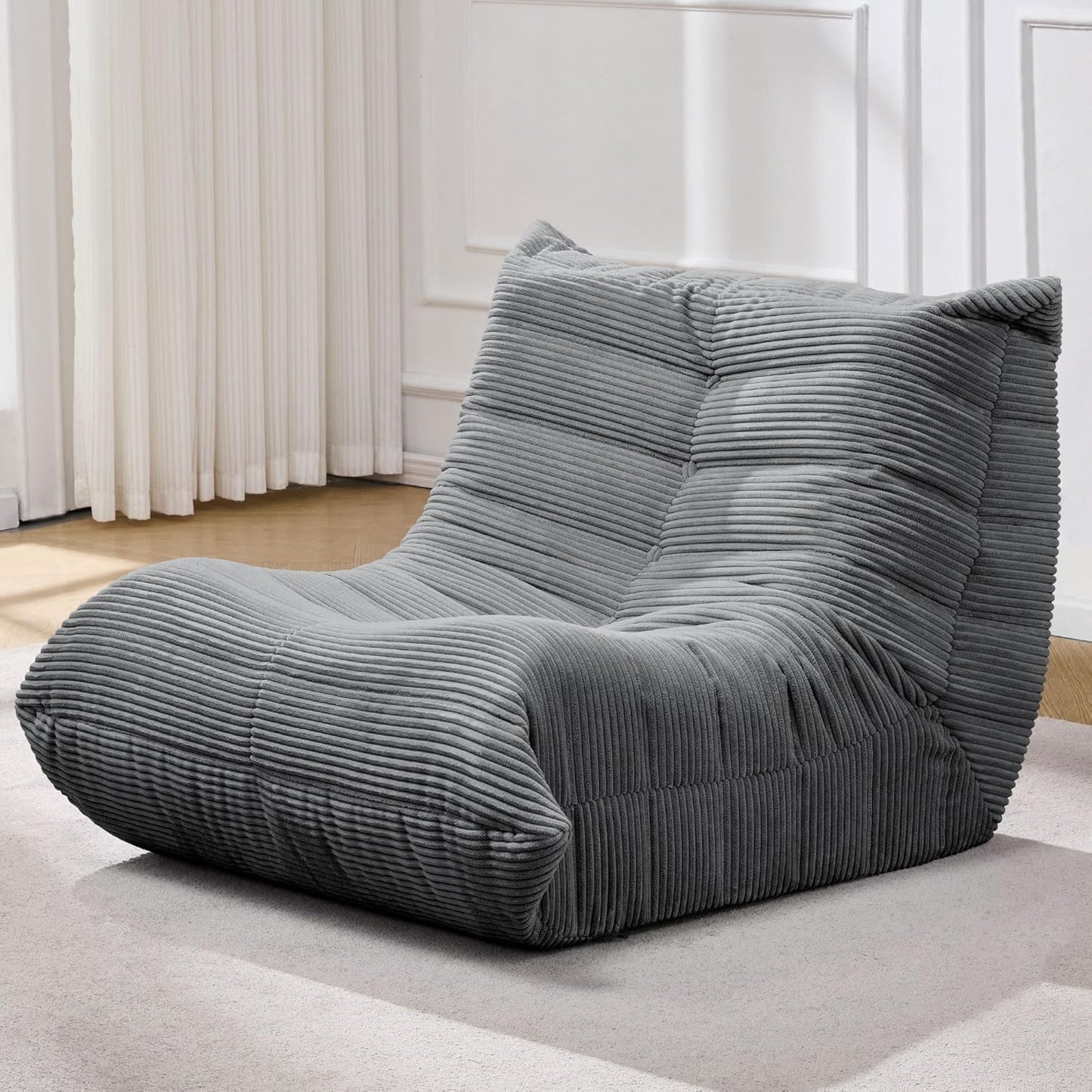 Bean Bag Chairs for Adults Giant Bean Bag Chair Memory Foam BeanBag Chair Big Bean Bag Sofa with Filler Faux Fur Fireside Beanbags Lazy Sofa for Living Room Bedroom Dorm Office (Bluegrey Plush)