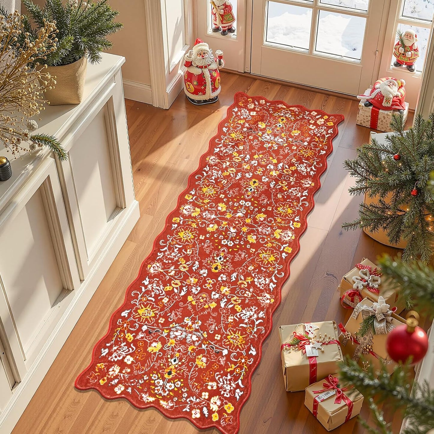 LOKHOM Washable Runner Rug, 2.6x14 Non-Slip Vintage Long Hallway Runner Rugs with Rubber Backing, Boho Soft Distressed Kitchen Rug Floor Carpet Runner for Hallway Laundry Entryway Bedroom(Beige Brown)