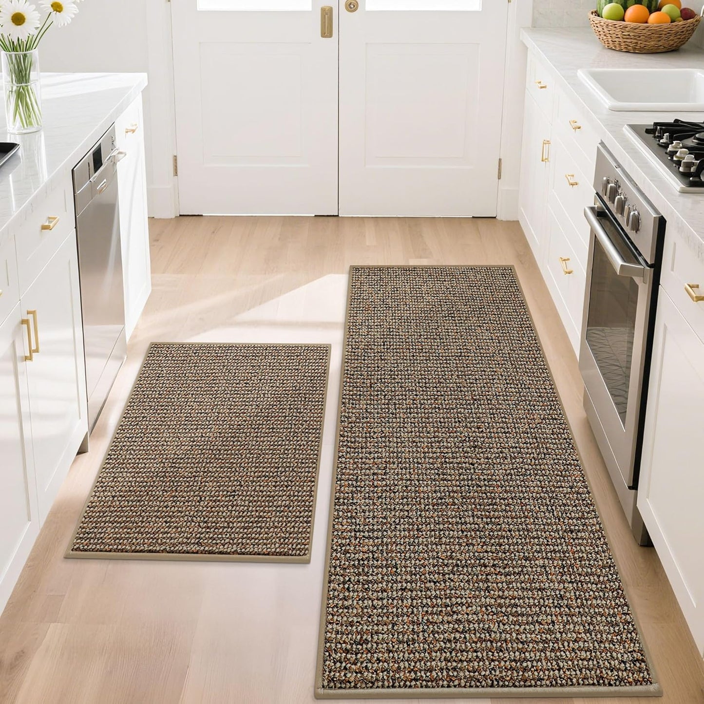 BEQHAUSE Kitchen Rugs and Mats 2PCS, Non-Slip Kitchen Mats for Floor, Absorbent and Stain Resistant Kitchen Runner, Machine Washable Rugs for Kitchen, Laundry & Sink, 24"x36"+24"x60", Green