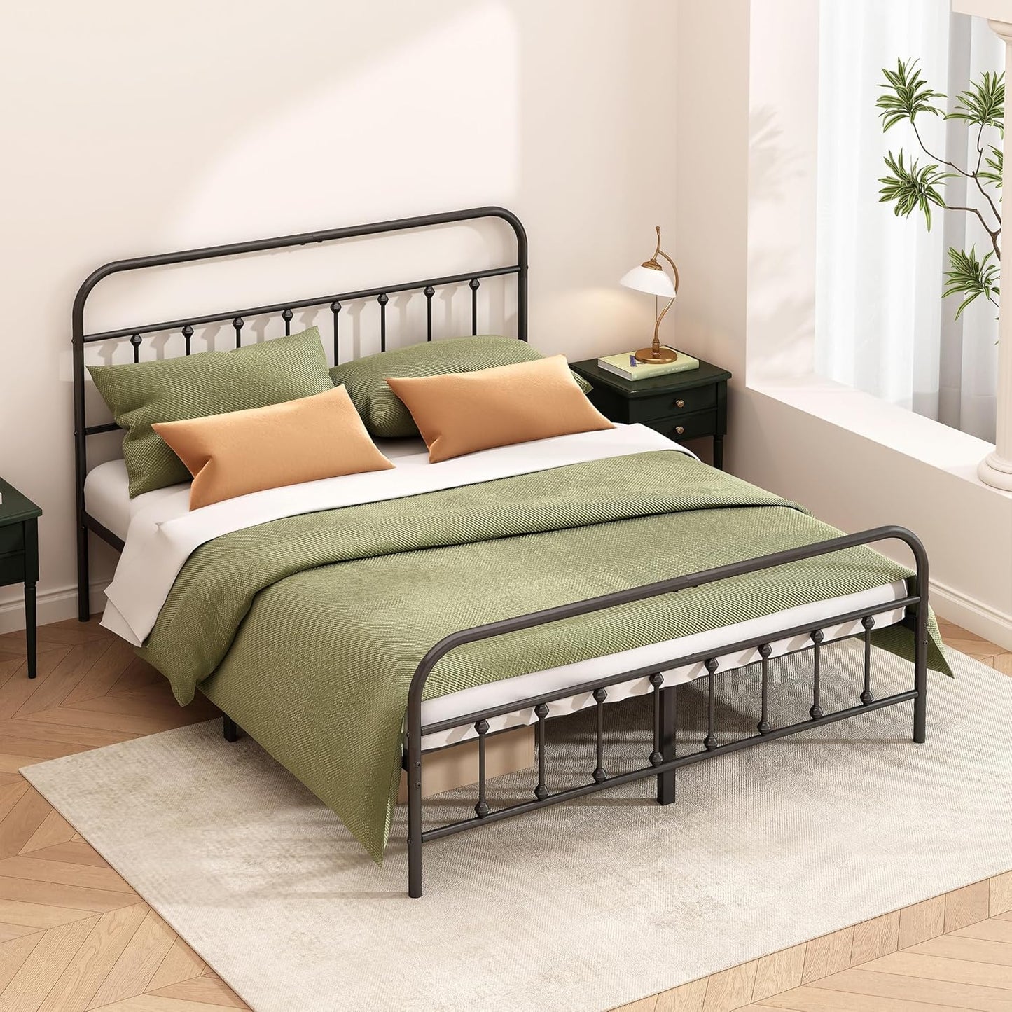 Metal Bed Frame - Structurally Stable Heavy Duty Steel Slat Supported Queen Bed Frames,No Box Spring Needed for Easy Removal and Transport.