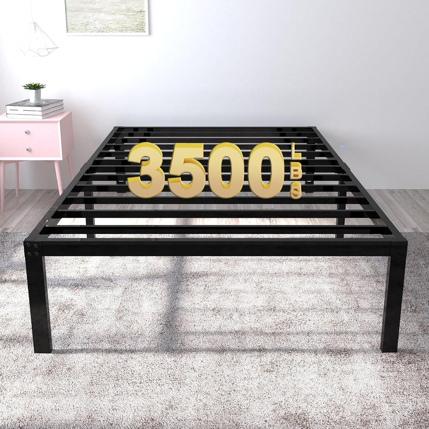 14 Inch Queen Metal Platform Bed Frame with Round Corner and Mattress Retainers, 3500lbs Heavy Duty Steel Slats Support, No Box Spring Needed, Easy Assembly, Noise Free