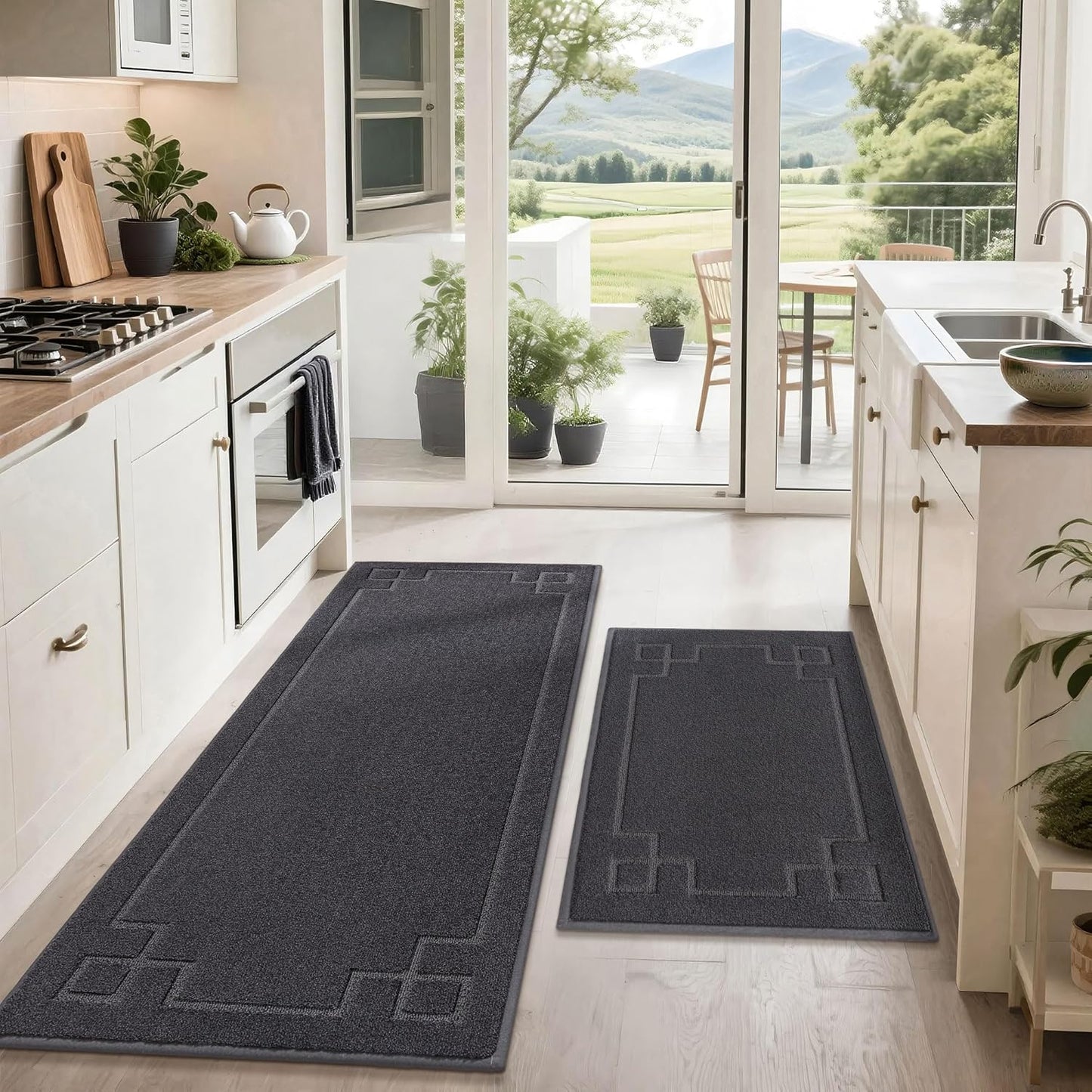 BEQHAUSE Kitchen Rugs Non-Slip Washable Rug Sets of 2, Machine Washable Kitchen Mats Absorbent Soft Kitchen Runner Rugs for Floor,Sink,Hallway,Laundry,24”x36”+24”x60”, Dark Grey