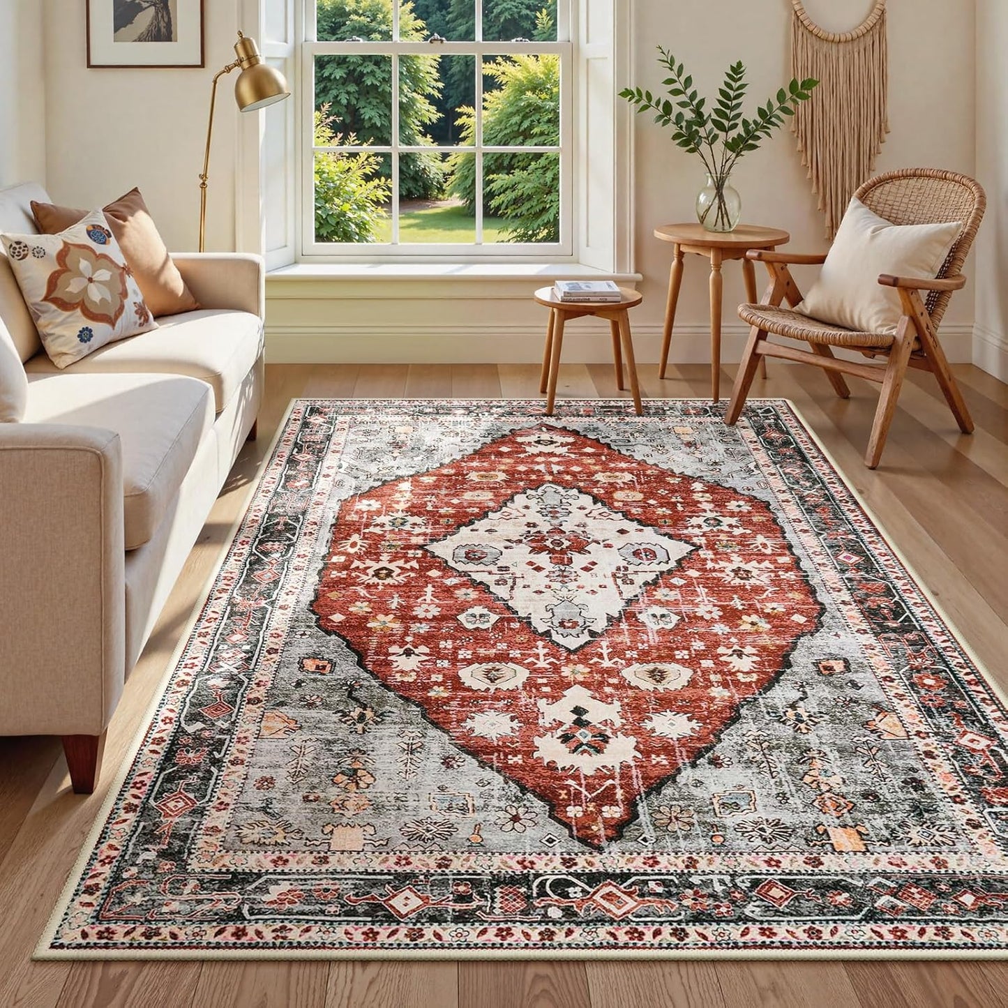 Lahome Boho Tribal 2'6" x 10' Washable Runners for Hallways, Oriental Kitchen Runner Rugs Non Skid Washable, Oriental Soft Long Stair Carpet Runner for Bathroom Living Room Bedroom, Rust/Dull Teal