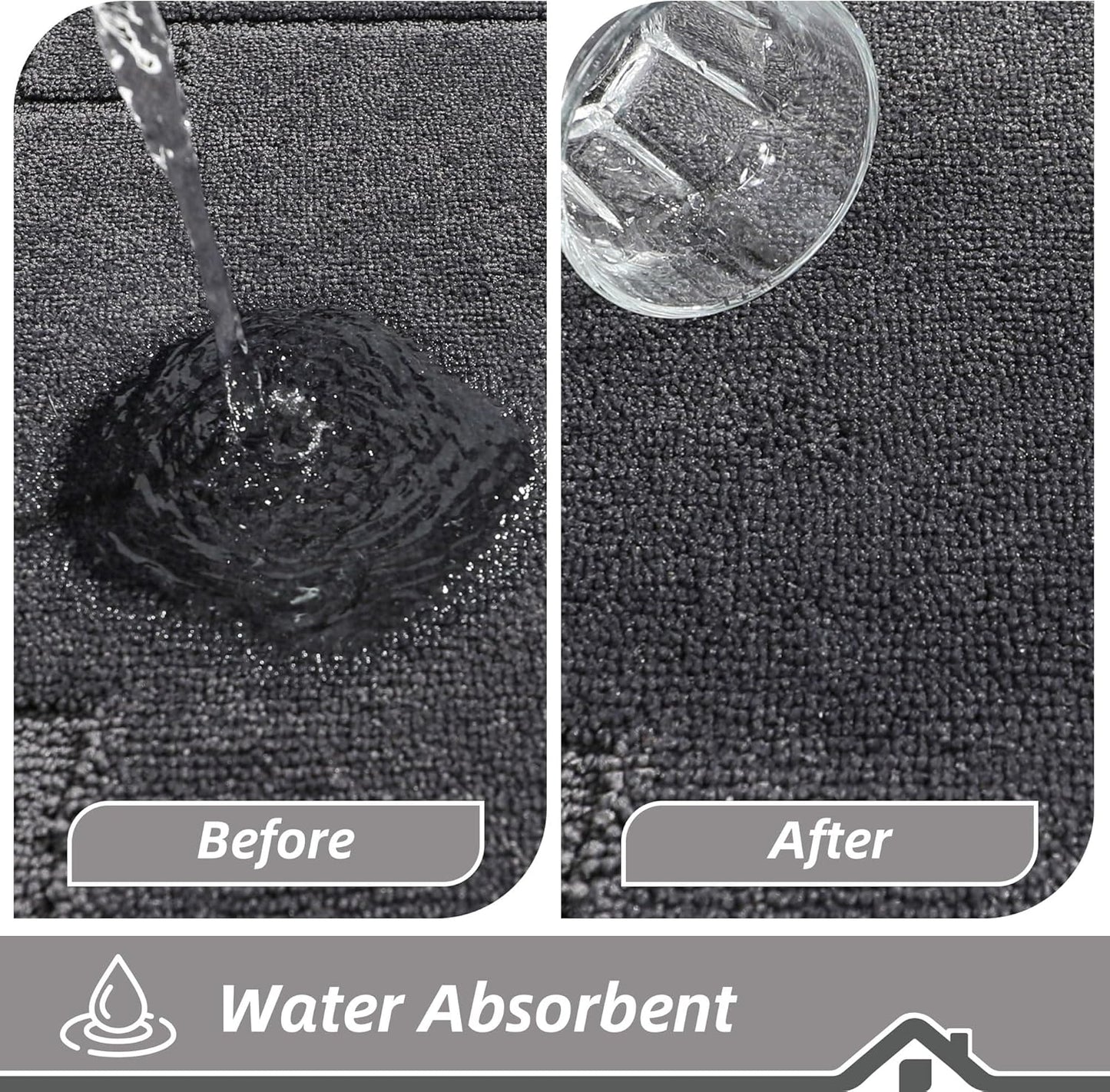 BEQHAUSE Kitchen Rugs Non-Slip Washable Rug Sets of 2, Machine Washable Kitchen Mats Absorbent Soft Kitchen Runner Rugs for Floor,Sink,Hallway,Laundry,24”x36”+24”x60”, Dark Grey