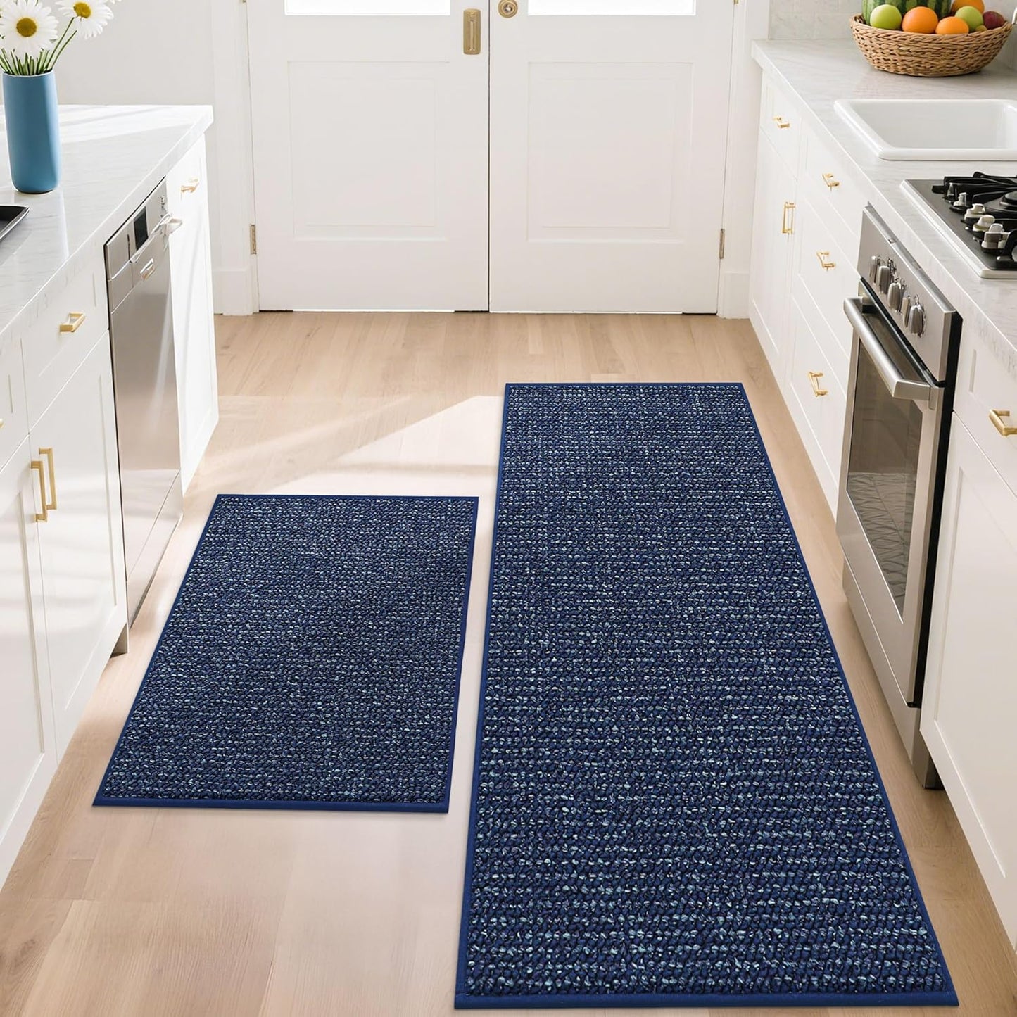 BEQHAUSE Kitchen Rugs and Mats 2PCS, Non-Slip Kitchen Mats for Floor, Absorbent and Stain Resistant Kitchen Runner, Machine Washable Rugs for Kitchen, Laundry & Sink, 24"x36"+24"x60", Green