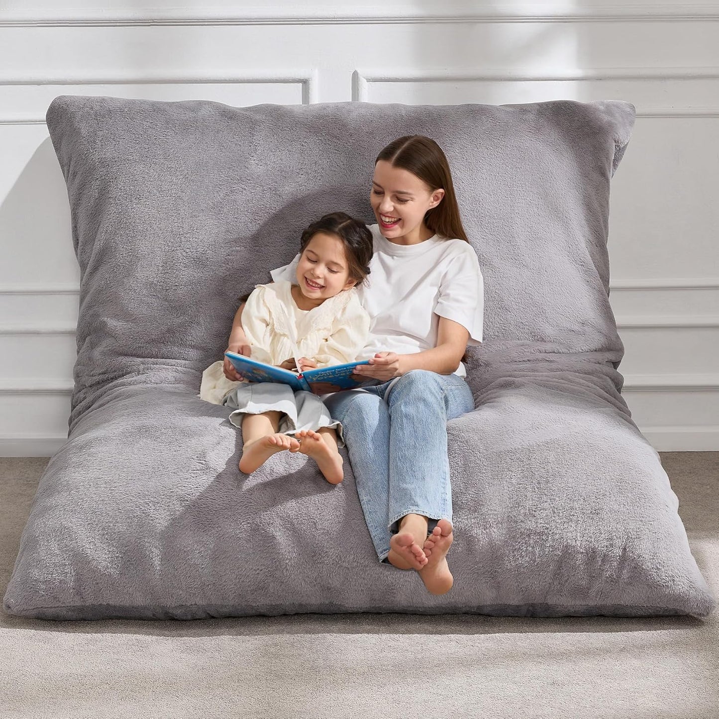 Hobestluk 3 in 1 Bean Bag Chair Giant Bean Bag Chairs Convertible Bean Bag Floor Cushion with Machine Washable Cover, Beanbag Chairs for Adult (Dark Grey)