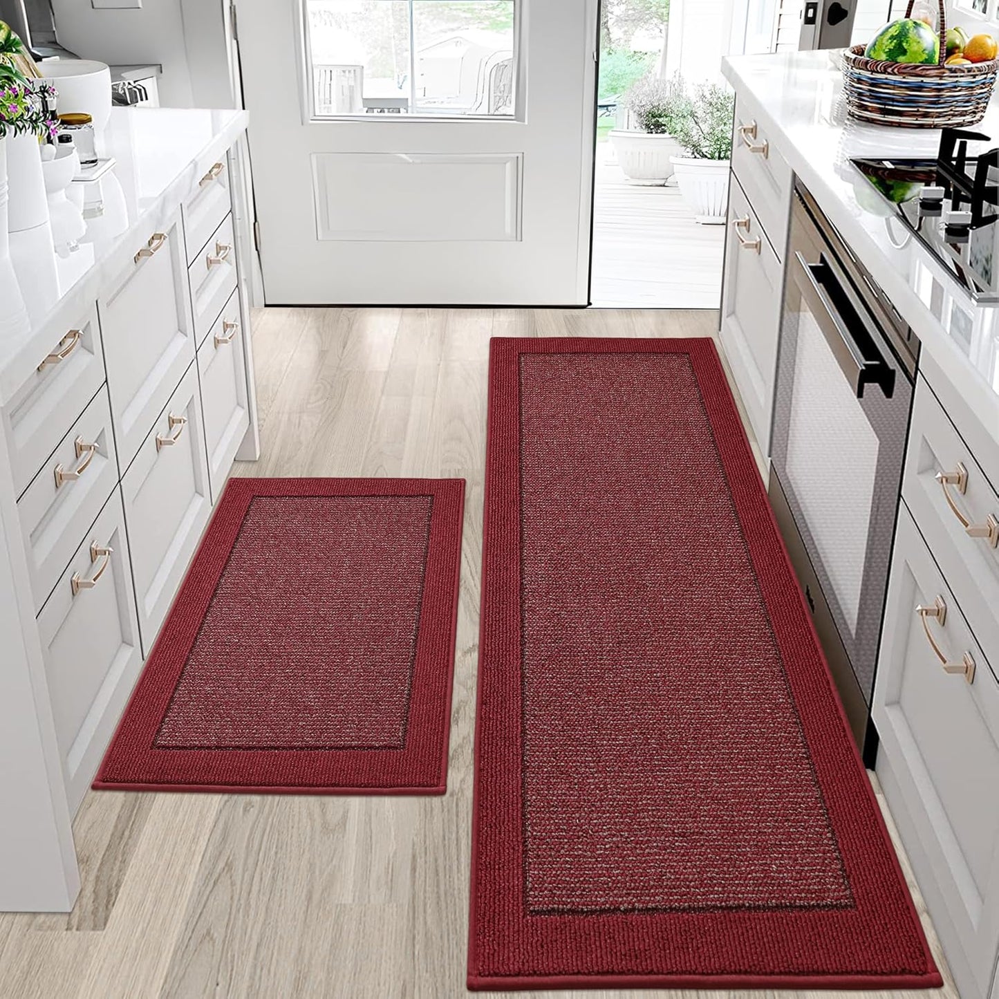 BEQHAUSE Kitchen Rugs and Mats Set of 2 Non-Slip Kitchen Mats for Floor, Absorbent and Stain Resistant Kitchen Runner, Machine Washable Rugs for Kitchen, Laundry & Sink, 24"x36"+24"x60", Taupe