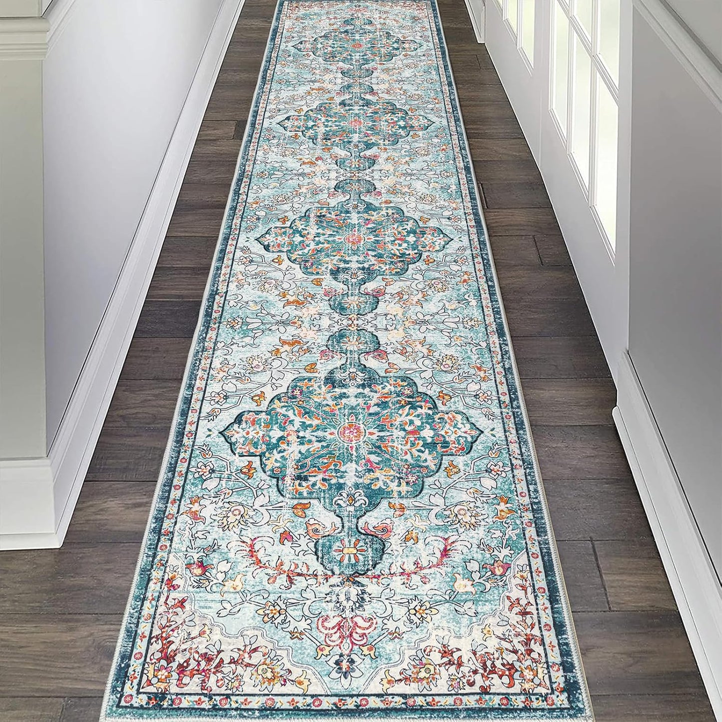 Pauwer Boho Hallway Runner Rug 3x10 Washable Entryway Area Rugs Non Slip Farmhouse Vintage Floor Mat Long Carpet Runner for Hallways Laundry Room Kitchen Bathroom Bedroom