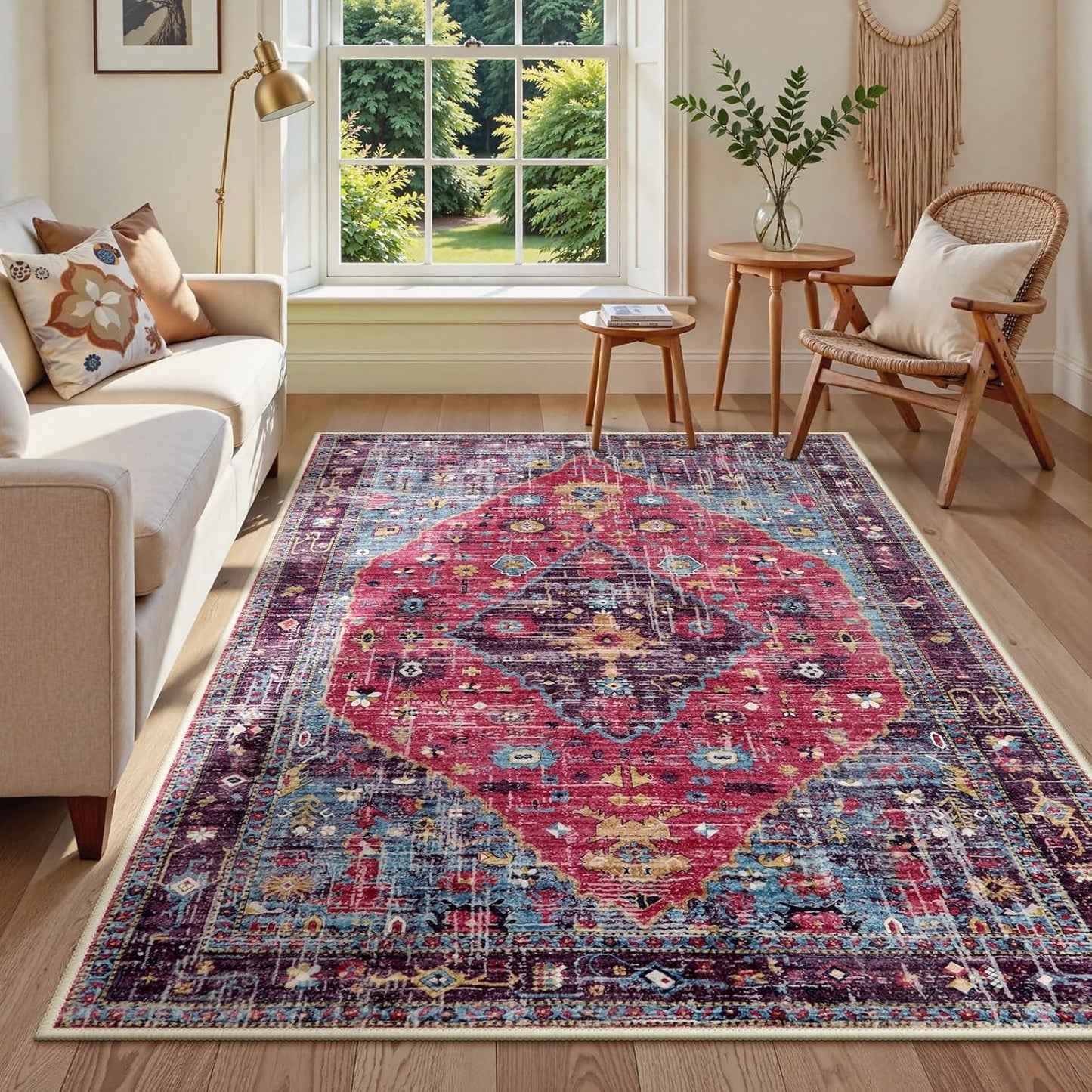 Lahome Boho Tribal 2'6" x 10' Washable Runners for Hallways, Oriental Kitchen Runner Rugs Non Skid Washable, Oriental Soft Long Stair Carpet Runner for Bathroom Living Room Bedroom, Rust/Dull Teal