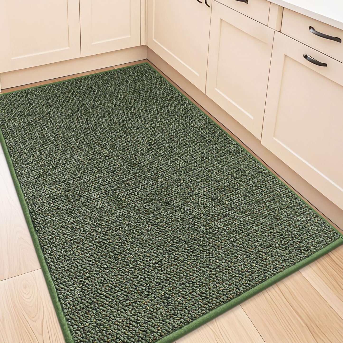 BEQHAUSE Kitchen Rugs and Mats 2PCS, Non-Slip Kitchen Mats for Floor, Absorbent and Stain Resistant Kitchen Runner, Machine Washable Rugs for Kitchen, Laundry & Sink, 24"x36"+24"x60", Green