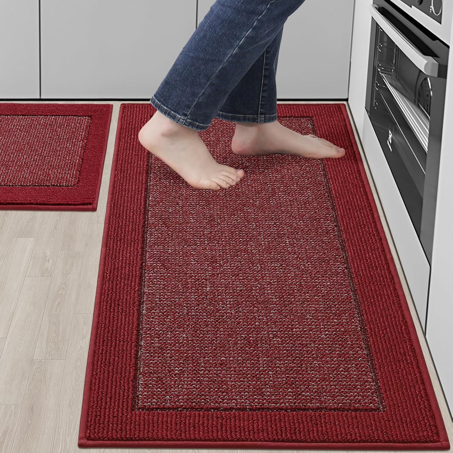 BEQHAUSE Kitchen Rugs and Mats Set of 2 Non-Slip Kitchen Mats for Floor, Absorbent and Stain Resistant Kitchen Runner, Machine Washable Rugs for Kitchen, Laundry & Sink, 24"x36"+24"x60", Taupe