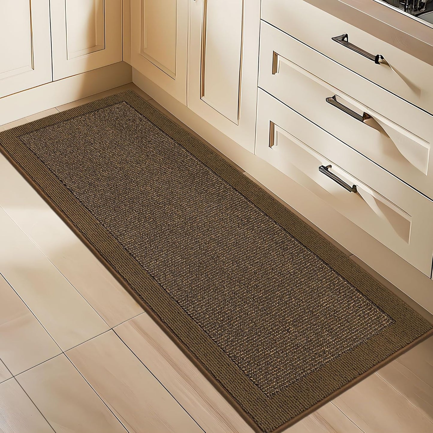 BEQHAUSE Kitchen Rugs and Mats Set of 2 Non-Slip Kitchen Mats for Floor, Absorbent and Stain Resistant Kitchen Runner, Machine Washable Rugs for Kitchen, Laundry & Sink, 24"x36"+24"x60", Taupe