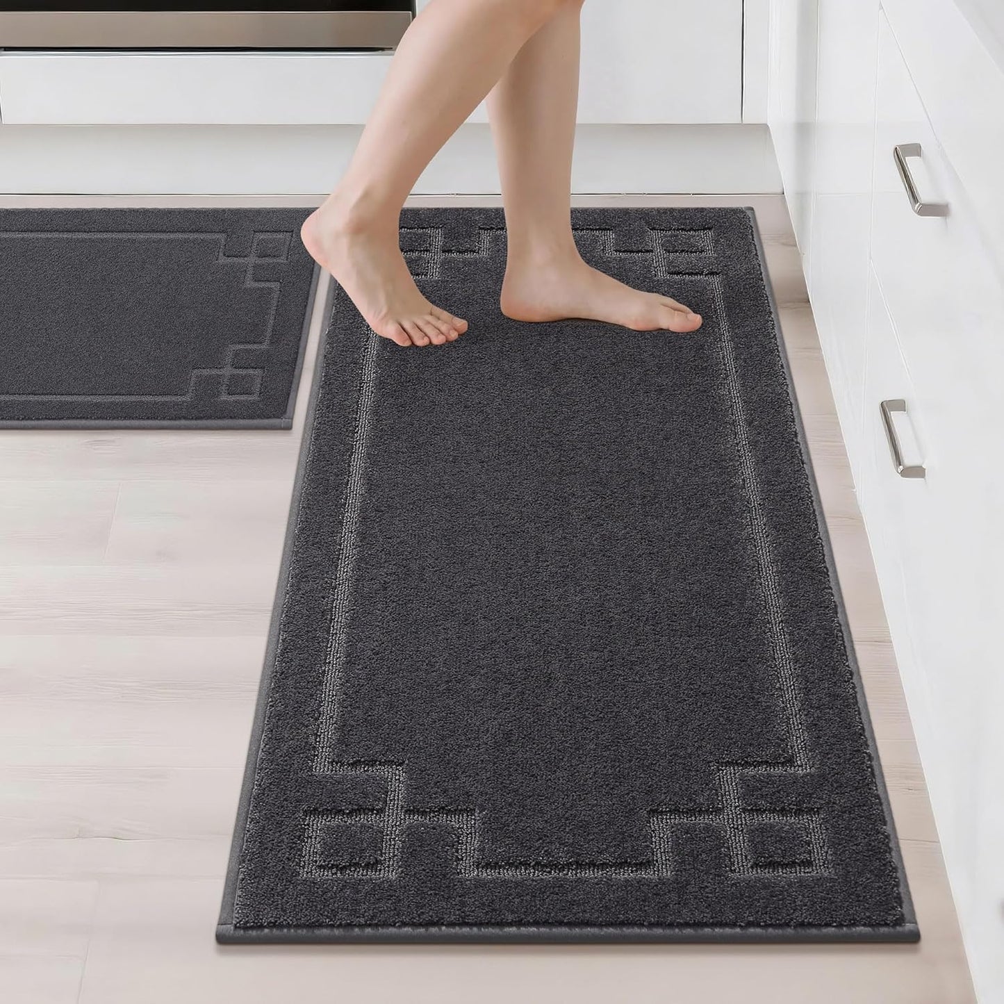 BEQHAUSE Kitchen Rugs Non-Slip Washable Rug Sets of 2, Machine Washable Kitchen Mats Absorbent Soft Kitchen Runner Rugs for Floor,Sink,Hallway,Laundry,24”x36”+24”x60”, Dark Grey