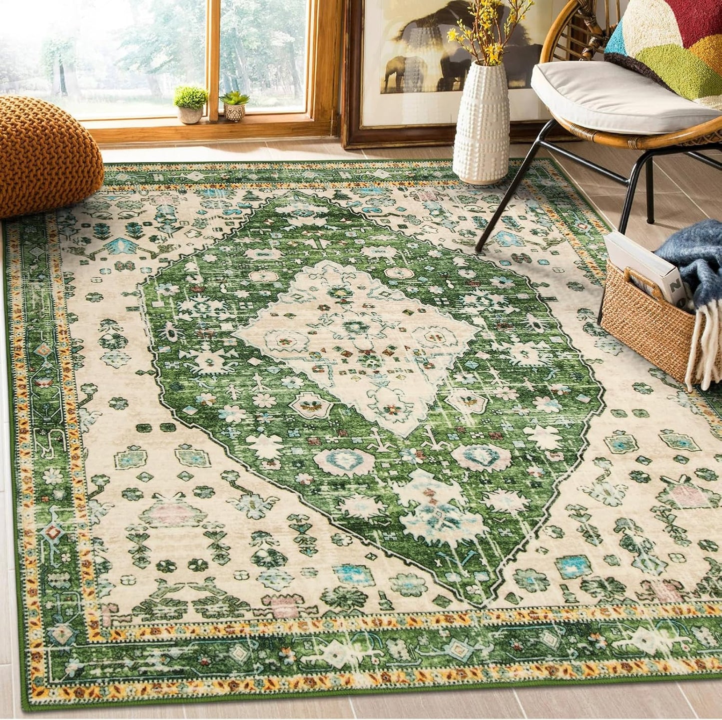 Lahome Boho Tribal 2'6" x 10' Washable Runners for Hallways, Oriental Kitchen Runner Rugs Non Skid Washable, Oriental Soft Long Stair Carpet Runner for Bathroom Living Room Bedroom, Rust/Dull Teal