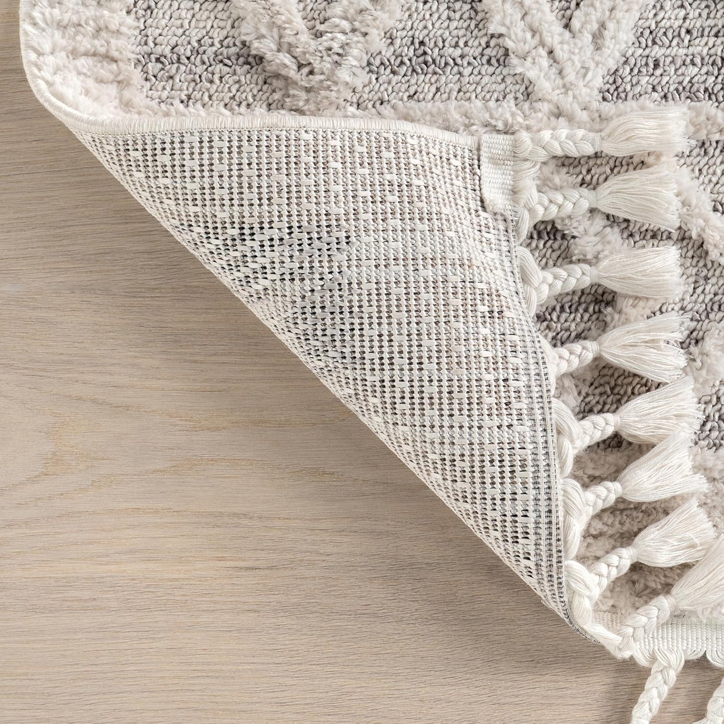 nuLOOM 2'6" x 8' Ansley Moroccan Tassel Area Rug, Light Grey, High-Low Textured Bohemian Design, Plush High Pile, Stain Resistant, For Bedroom, Living Room, Hallway, Entryway