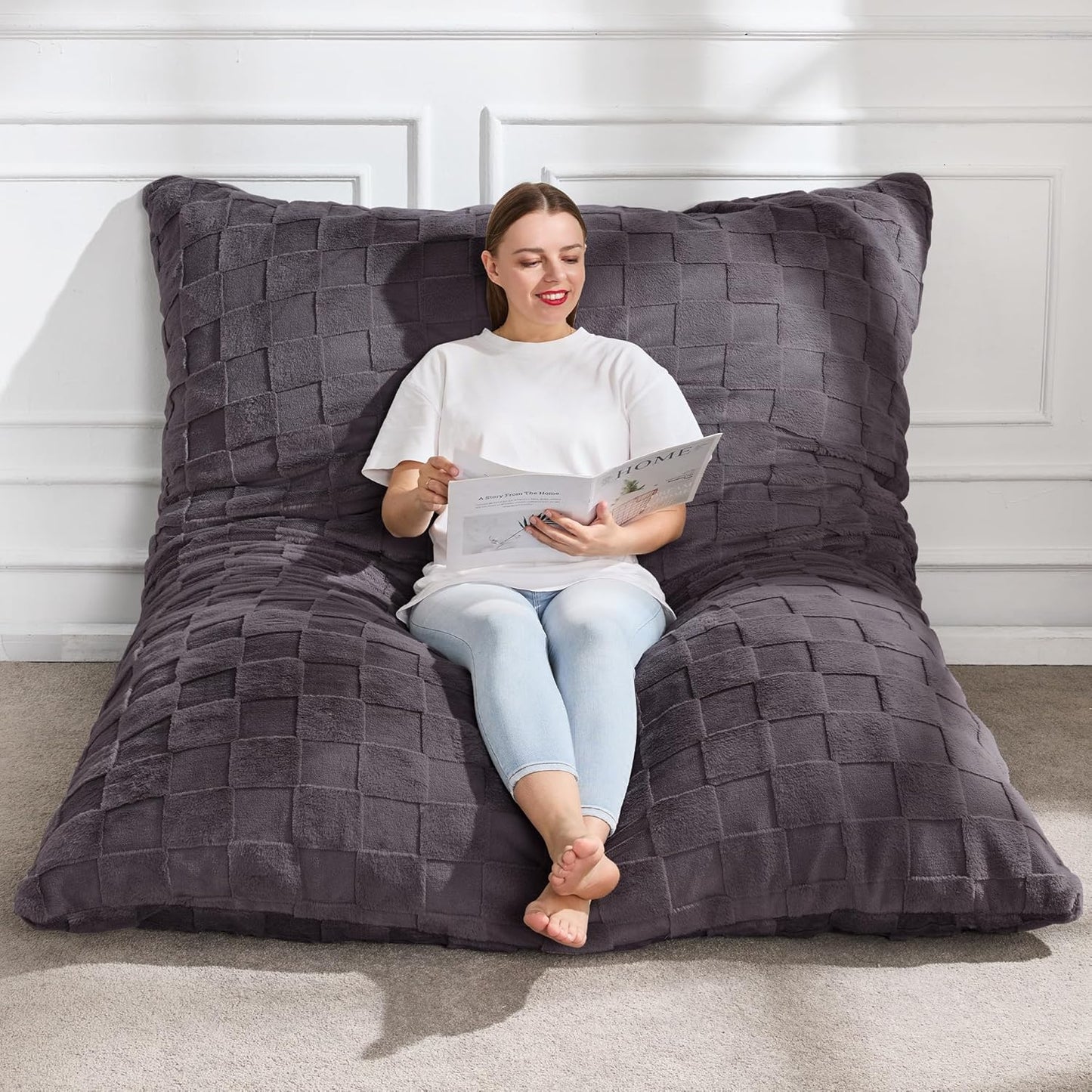 Hobestluk 3 in 1 Bean Bag Chair Giant Bean Bag Chairs Convertible Bean Bag Floor Cushion with Machine Washable Cover, Beanbag Chairs for Adult (Dark Grey)