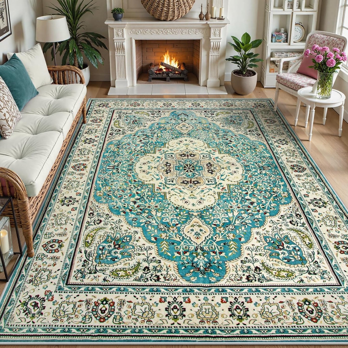 Lahome Boho Tribal 2'6" x 10' Washable Runners for Hallways, Oriental Kitchen Runner Rugs Non Skid Washable, Oriental Soft Long Stair Carpet Runner for Bathroom Living Room Bedroom, Rust/Dull Teal