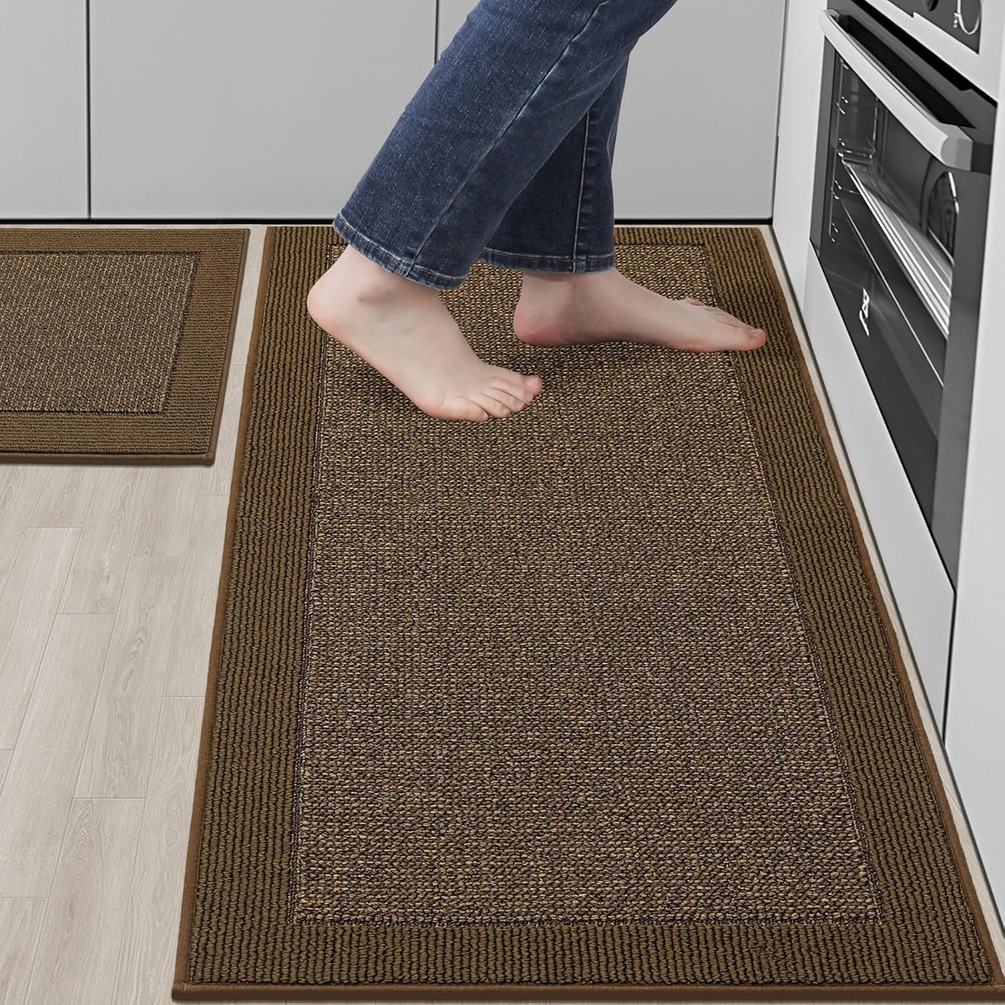 BEQHAUSE Kitchen Rugs and Mats Set of 2 Non-Slip Kitchen Mats for Floor, Absorbent and Stain Resistant Kitchen Runner, Machine Washable Rugs for Kitchen, Laundry & Sink, 24"x36"+24"x60", Taupe
