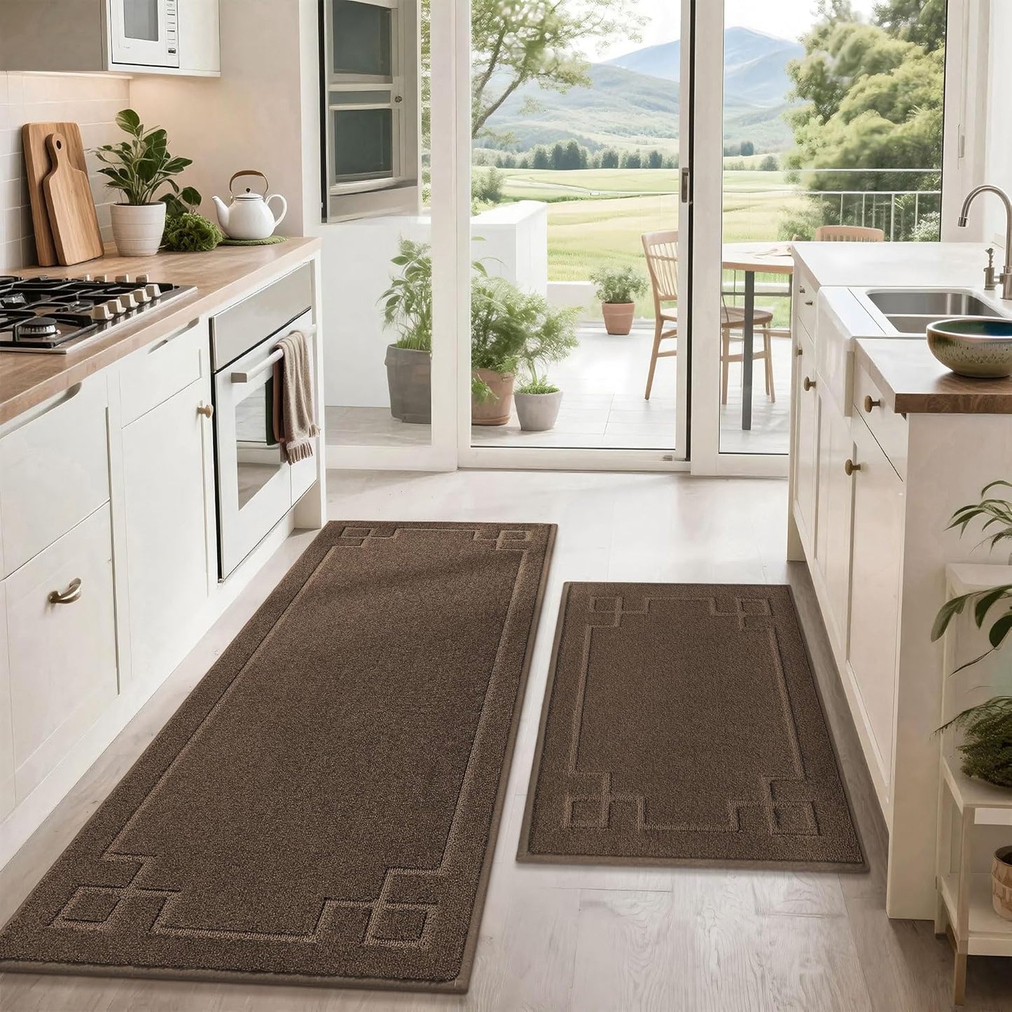 BEQHAUSE Kitchen Rugs Non-Slip Washable Rug Sets of 2, Machine Washable Kitchen Mats Absorbent Soft Kitchen Runner Rugs for Floor,Sink,Hallway,Laundry,24”x36”+24”x60”, Dark Grey