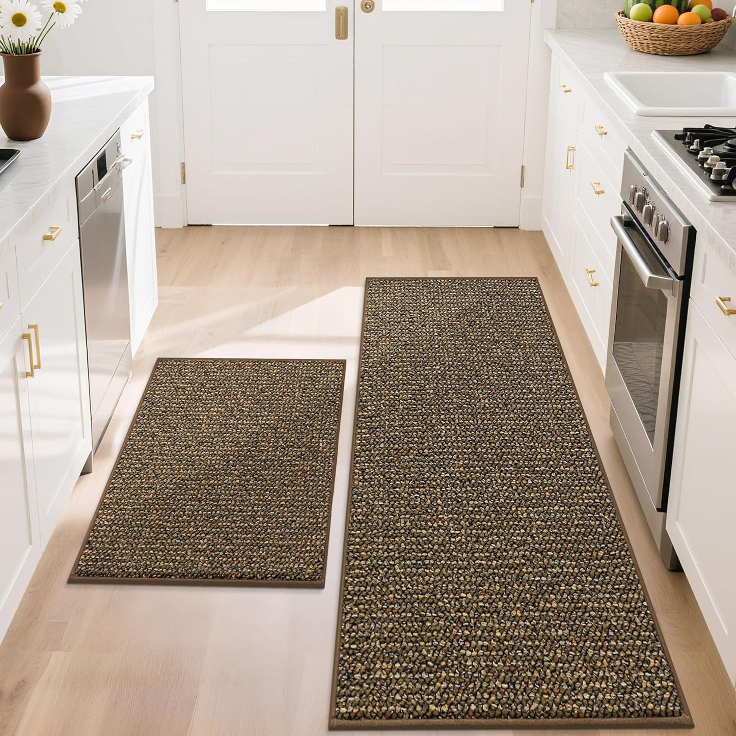 BEQHAUSE Kitchen Rugs and Mats 2PCS, Non-Slip Kitchen Mats for Floor, Absorbent and Stain Resistant Kitchen Runner, Machine Washable Rugs for Kitchen, Laundry & Sink, 24"x36"+24"x60", Green