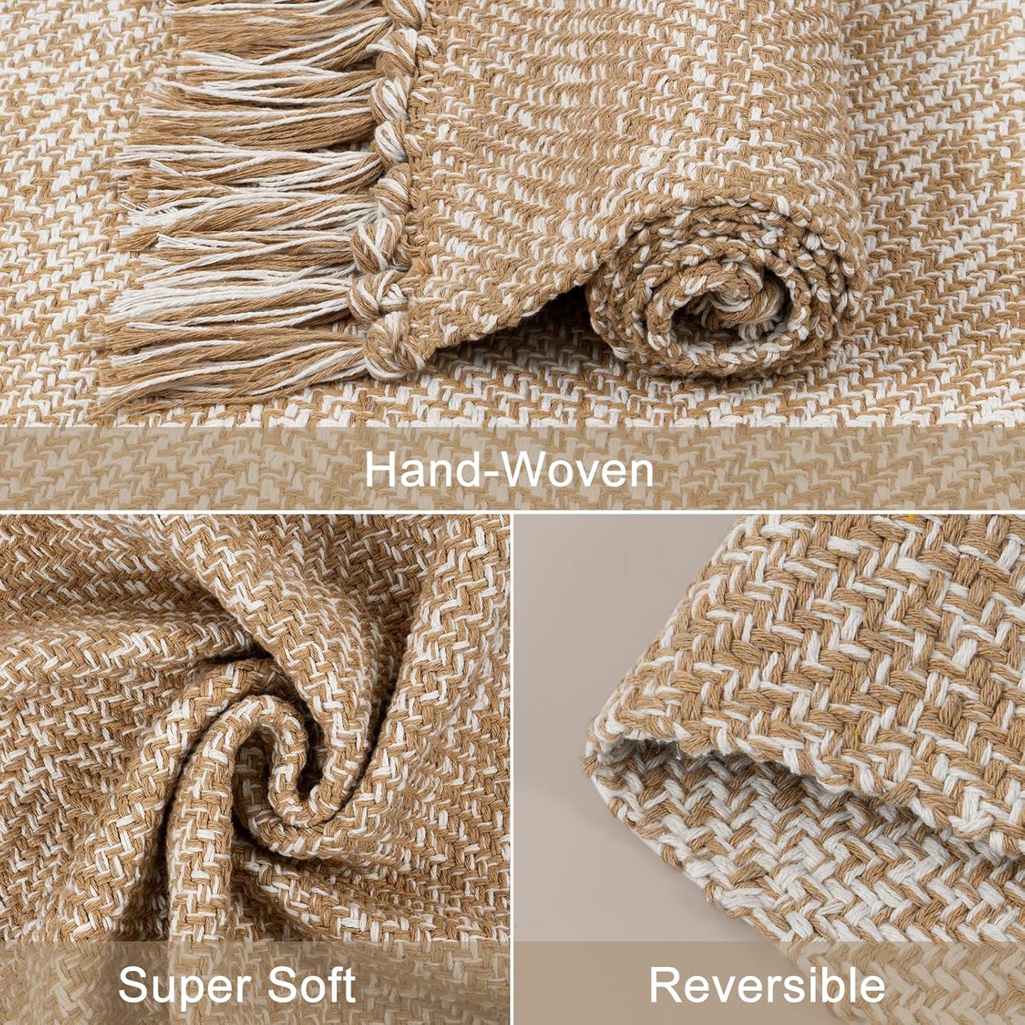 Collive Boho 18 ft Long Runner Rug for Hallway, Washable Kitchen Runner, Cotton Hand-Woven Farmhouse Neutral Carpet Runners, Tan/Cream Low Pile Entryway Floor Runners for Bedroom