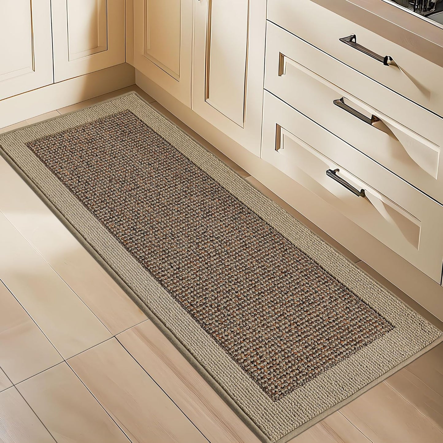 BEQHAUSE Kitchen Rugs and Mats Set of 2 Non-Slip Kitchen Mats for Floor, Absorbent and Stain Resistant Kitchen Runner, Machine Washable Rugs for Kitchen, Laundry & Sink, 24"x36"+24"x60", Taupe
