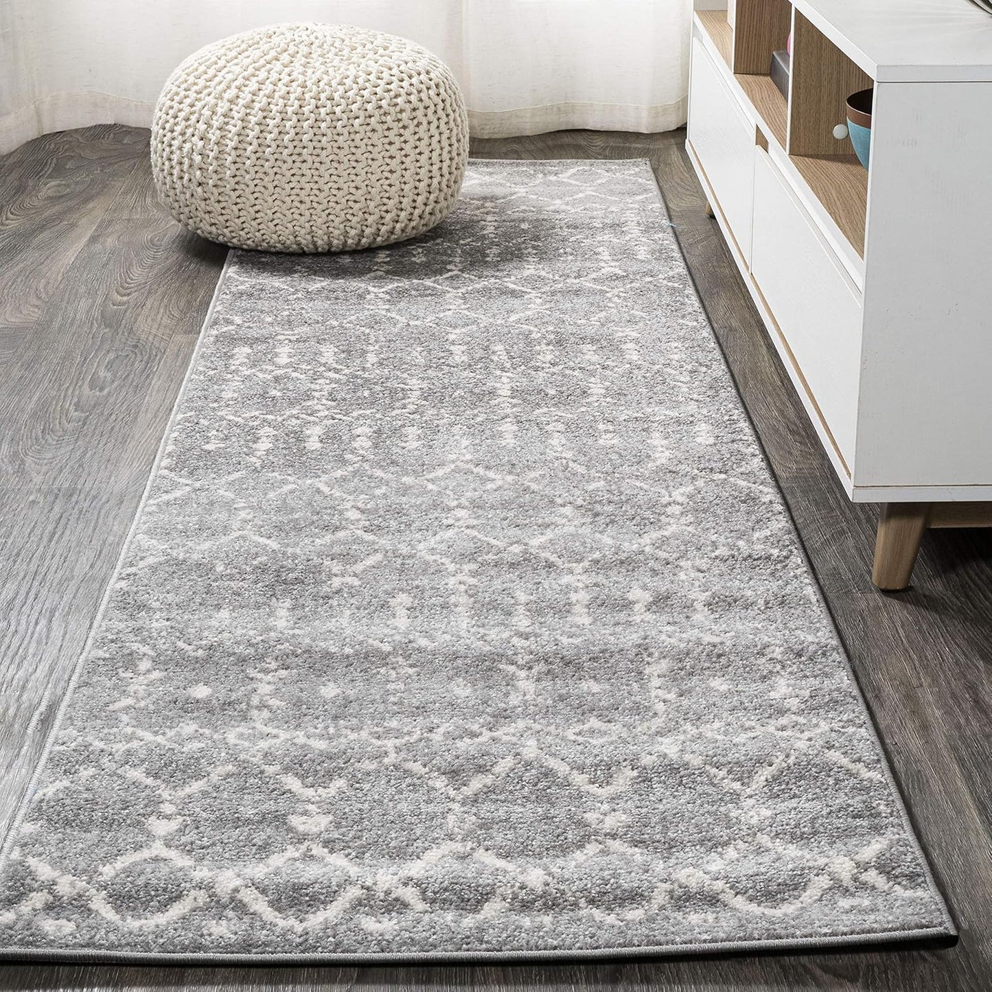 JONATHAN Y Boho Vintage Diamond Cream/Gray Runner Rug 2X20 ft, Moroccan Hype for Living Room, Bedroom, Kitchen, Office, Easy-Cleaning, High Traffic, Pet-Friendly, Non-Shedding (MOH101B-220)