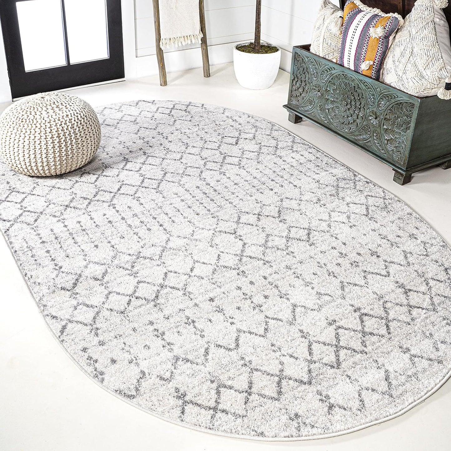 JONATHAN Y Boho Vintage Diamond Cream/Gray Runner Rug 2X20 ft, Moroccan Hype for Living Room, Bedroom, Kitchen, Office, Easy-Cleaning, High Traffic, Pet-Friendly, Non-Shedding (MOH101B-220)