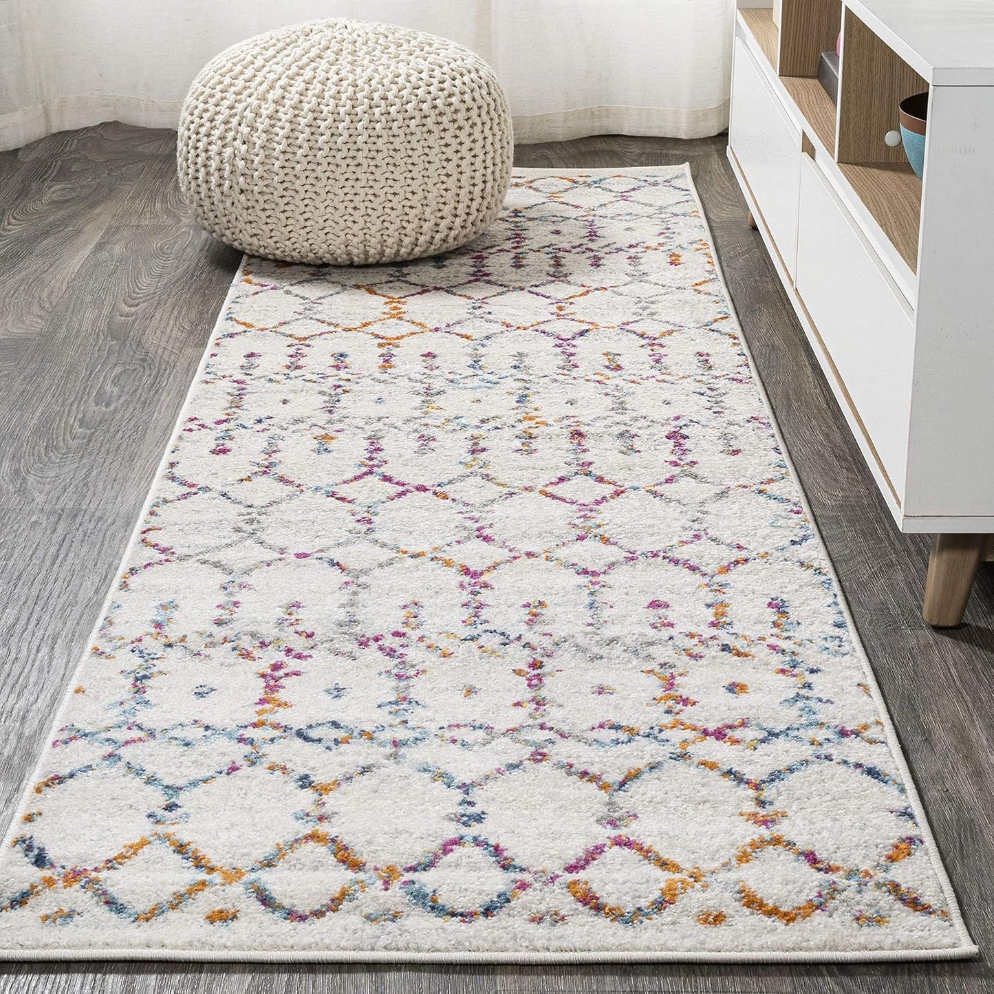JONATHAN Y Boho Vintage Diamond Cream/Gray Runner Rug 2X20 ft, Moroccan Hype for Living Room, Bedroom, Kitchen, Office, Easy-Cleaning, High Traffic, Pet-Friendly, Non-Shedding (MOH101B-220)