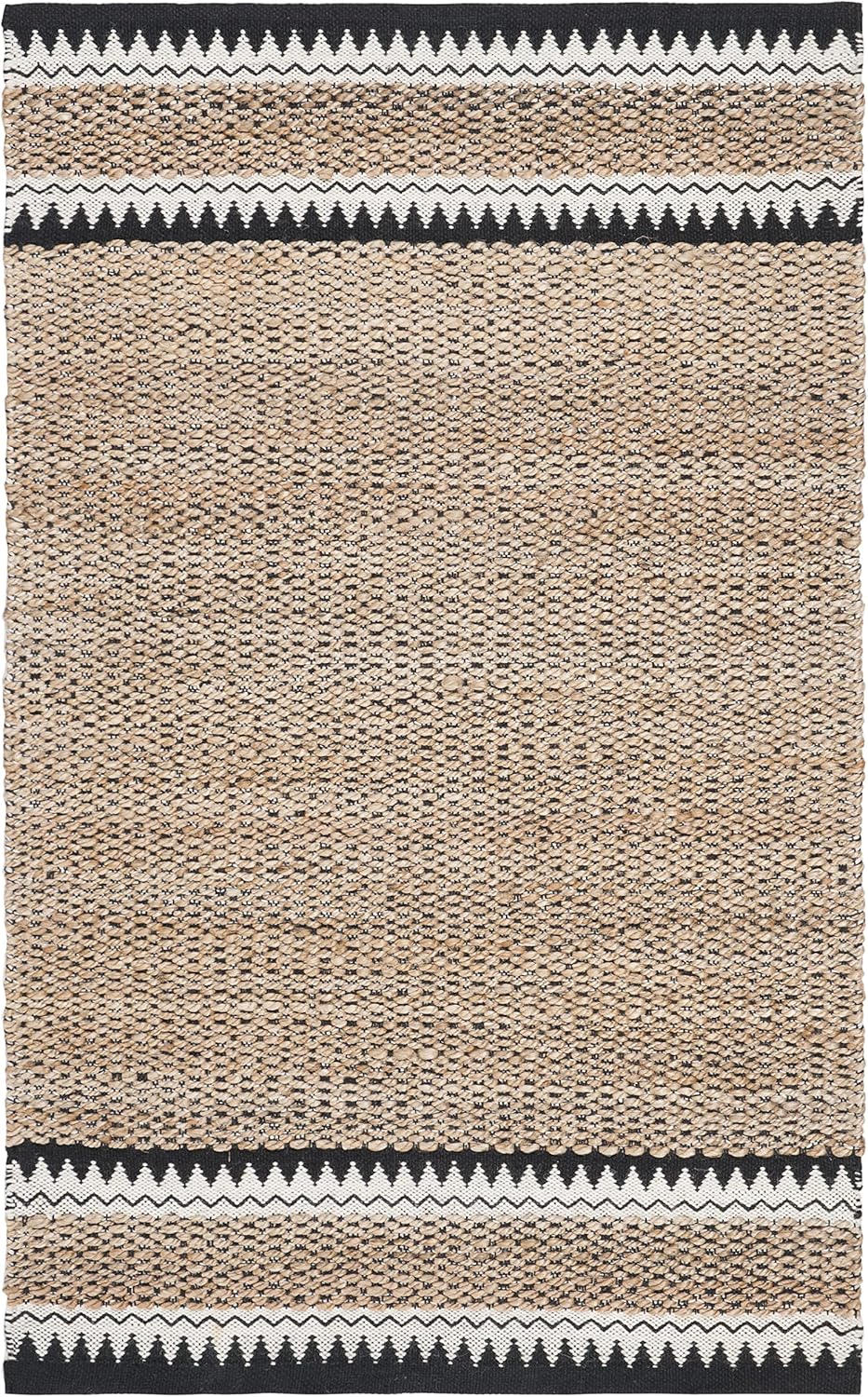 SAFAVIEH Natural Fiber Collection Runner Rug - 2'6" x 8', Natural & Black, Handmade Farmhouse Boho Coastal Rustic Jute, Ideal for High Traffic Areas in Living Room, Bedroom (NF874B)