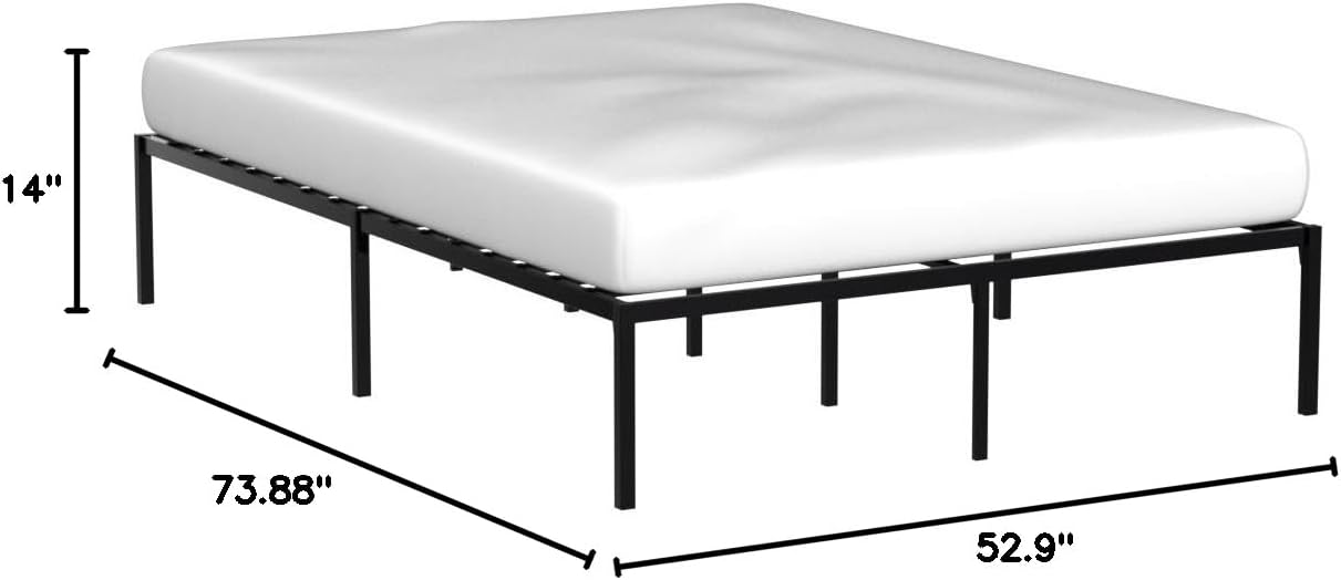 Linenspa Heavy Duty Metal Platform Bed Frame - No Box Spring Needed - Underbed Storage - Simple Tool Free Assembly - 14” High - Sturdy - Steel Slats - Sleek Modern Design - Full Size