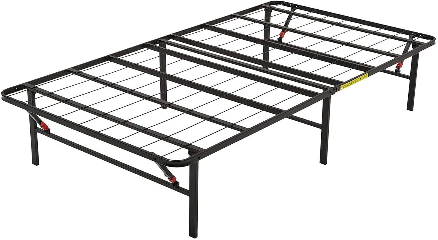Amazon Basics Bed Frame with Storage, Foldable Metal Platform, Sturdy Steel, No Box Spring Needed, 14-inch High, Tool-Free Setup, Queen Size, Black