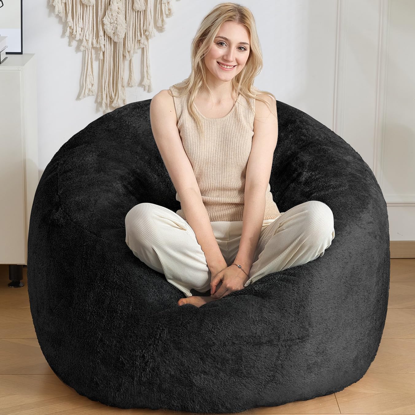 SHOUREN Large Bean Bag Chair,Sherpa Fabric Bean Bag Couch with Backrest,Comfy Bean Bag Sofa for Adults/Teens,Extra Soft Memory Foam Floor Sofa,Dark Grey