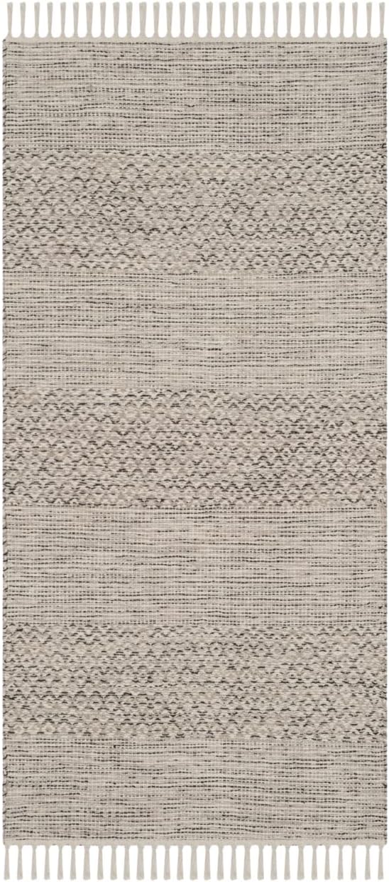SAFAVIEH Montauk Collection Runner Rug - 2'3" x 14', Ivory & Anthracite, Handmade Flat Weave Boho Farmhouse Cotton Tassel Fringe, Ideal for High Traffic Areas in Living Room, Bedroom (MTK330N)