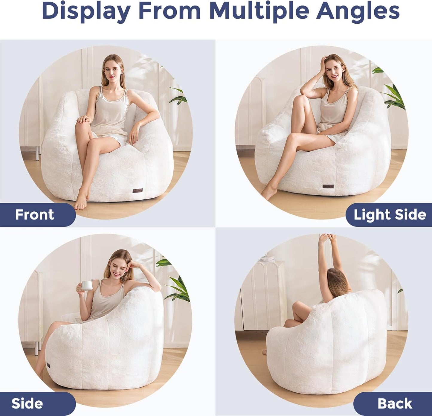 MAXYOYO Bean Bag Chair, Comfy Bean Bag Sofa with Back Support, Faux Fur Bean Bag Chair for Adults and Kids, Stuffed Floor Sofa for Living Room, Bedroom, Apartment, Beige