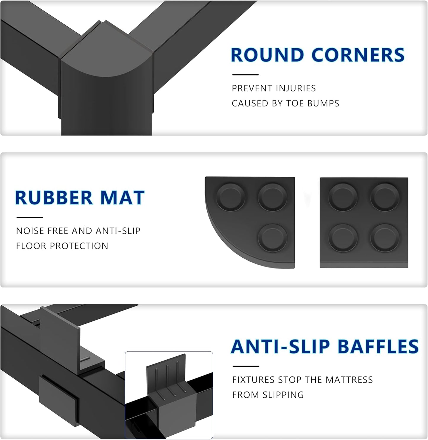 14 Inch Queen Metal Platform Bed Frame with Round Corner and Mattress Retainers, 3500lbs Heavy Duty Steel Slats Support, No Box Spring Needed, Easy Assembly, Noise Free