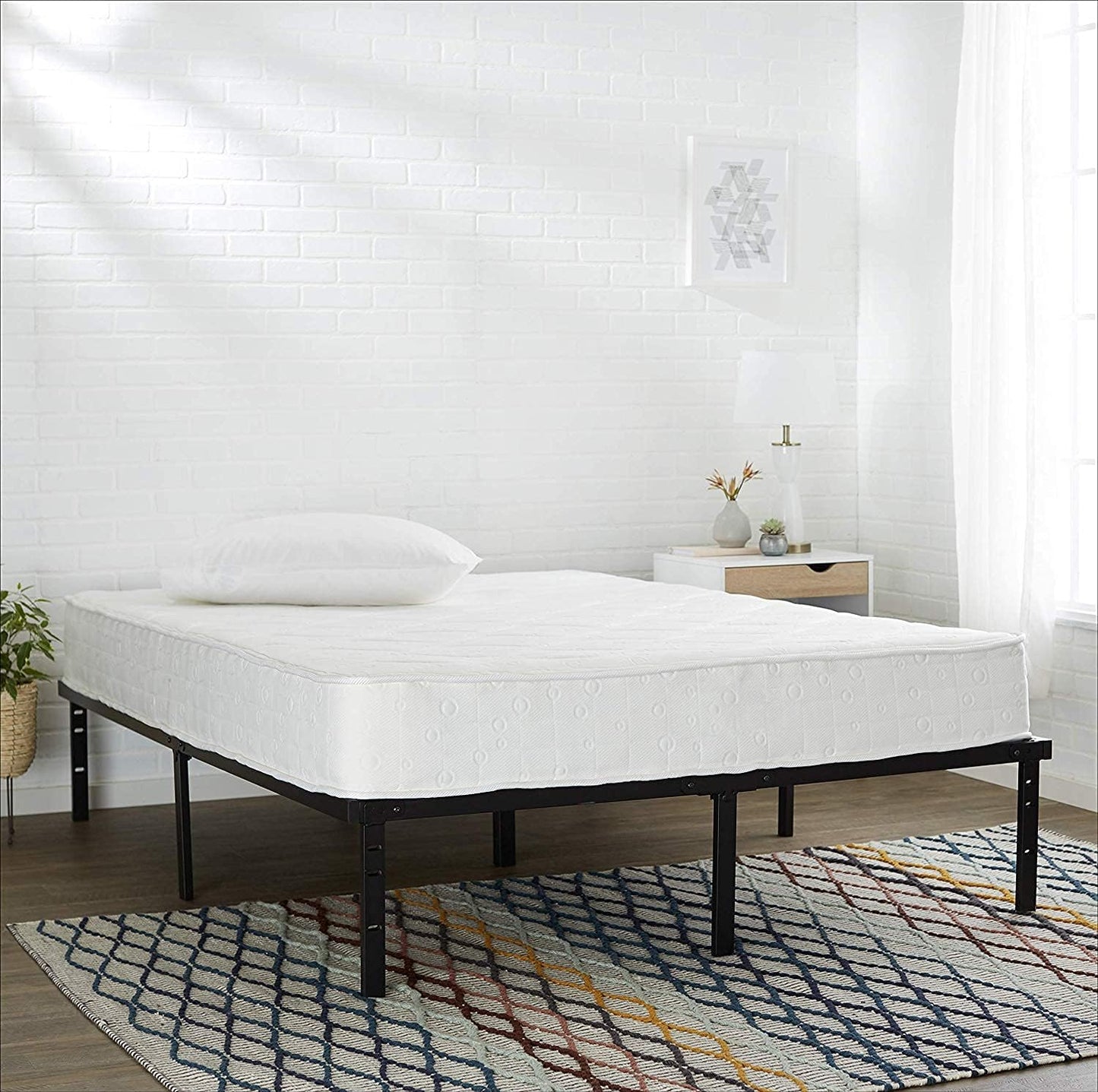 Amazon Basics Sturdy Heavy-Duty Non-Slip Platform Bed Frame Queen Size Storage, Steel Slat Support, Noise Free, Easy Assembly, 14 Inch Black