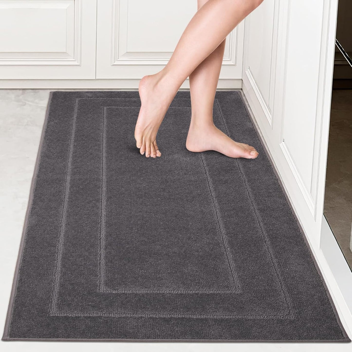 PURRUGS Machine Washable Kitchen Rug Set [2 PCS] (24" x 35.5"+ 24" x 59"), Non-Slip/Skid Kitchen Runner Rugs & Floor Mats, Super Absorbent Soft Standing Mats for Kitchen, Laundry & Sink, Beige