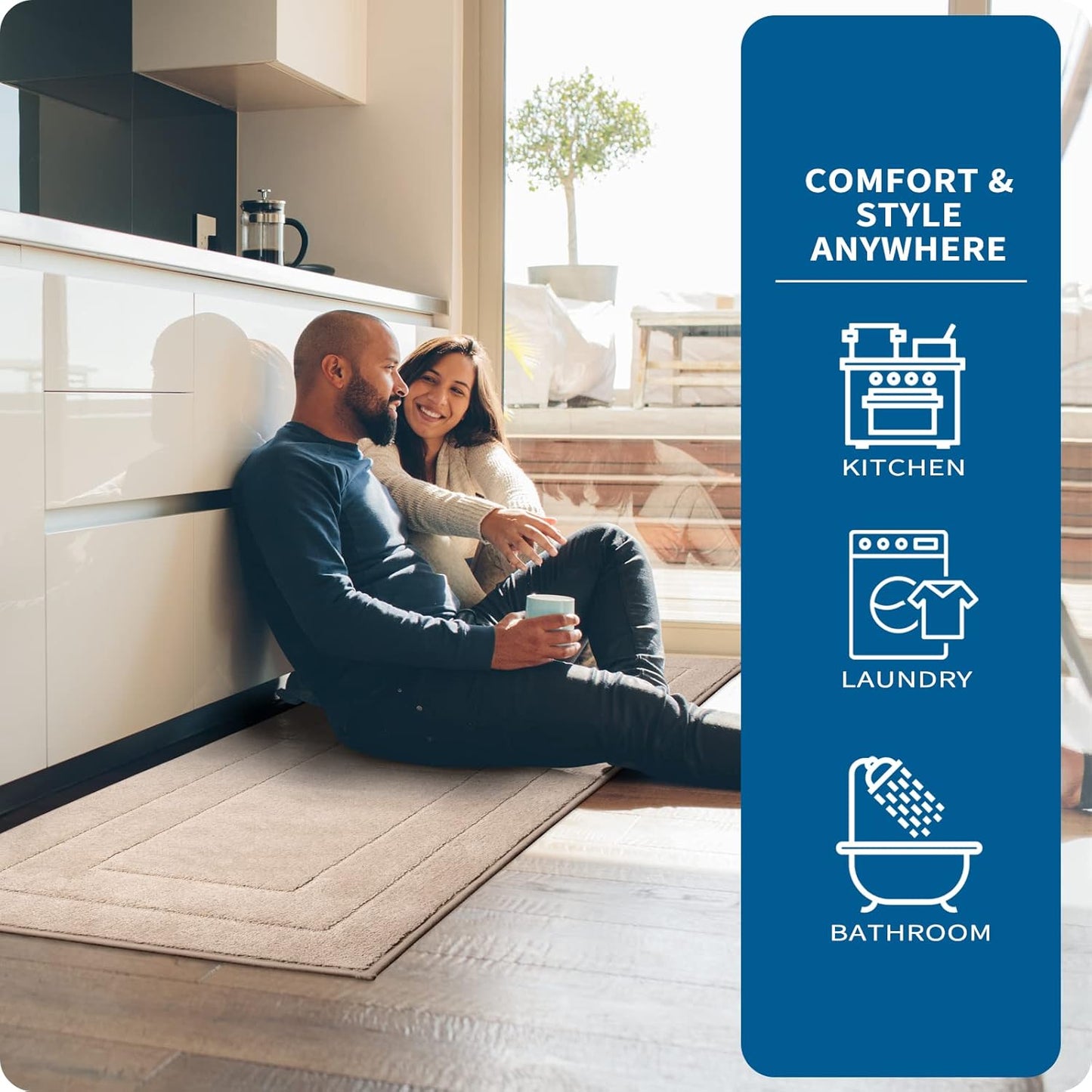 PURRUGS Machine Washable Kitchen Rug Set [2 PCS] (24" x 35.5"+ 24" x 59"), Non-Slip/Skid Kitchen Runner Rugs & Floor Mats, Super Absorbent Soft Standing Mats for Kitchen, Laundry & Sink, Beige