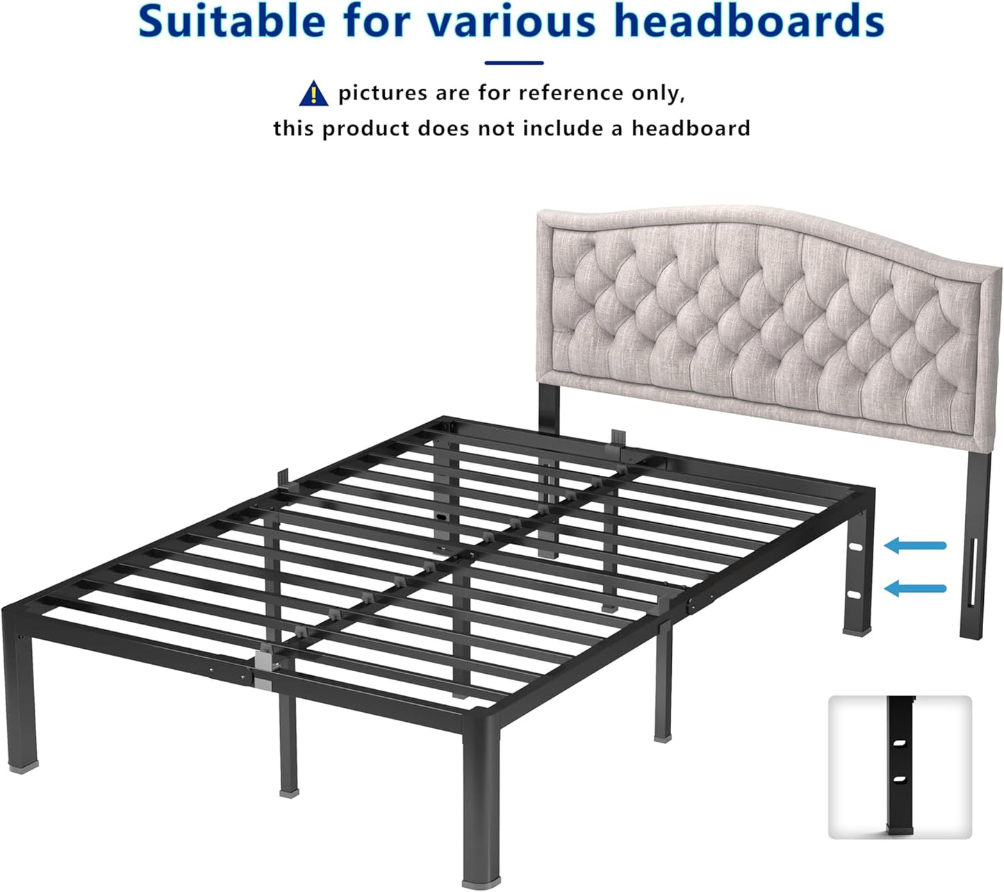14 Inch Queen Metal Platform Bed Frame with Round Corner and Mattress Retainers, 3500lbs Heavy Duty Steel Slats Support, No Box Spring Needed, Easy Assembly, Noise Free