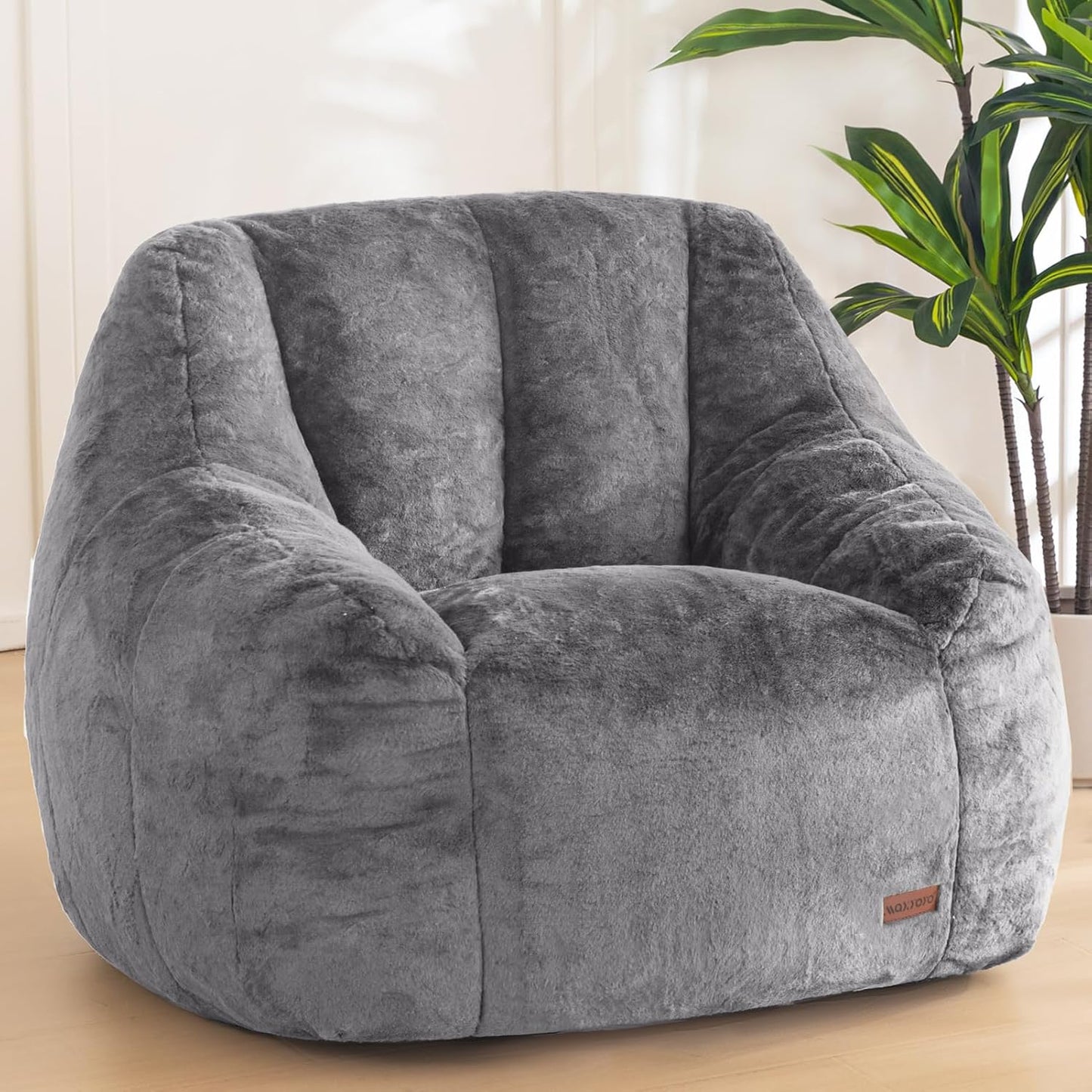 MAXYOYO Bean Bag Chair, Comfy Bean Bag Sofa with Back Support, Faux Fur Bean Bag Chair for Adults and Kids, Stuffed Floor Sofa for Living Room, Bedroom, Apartment, Beige