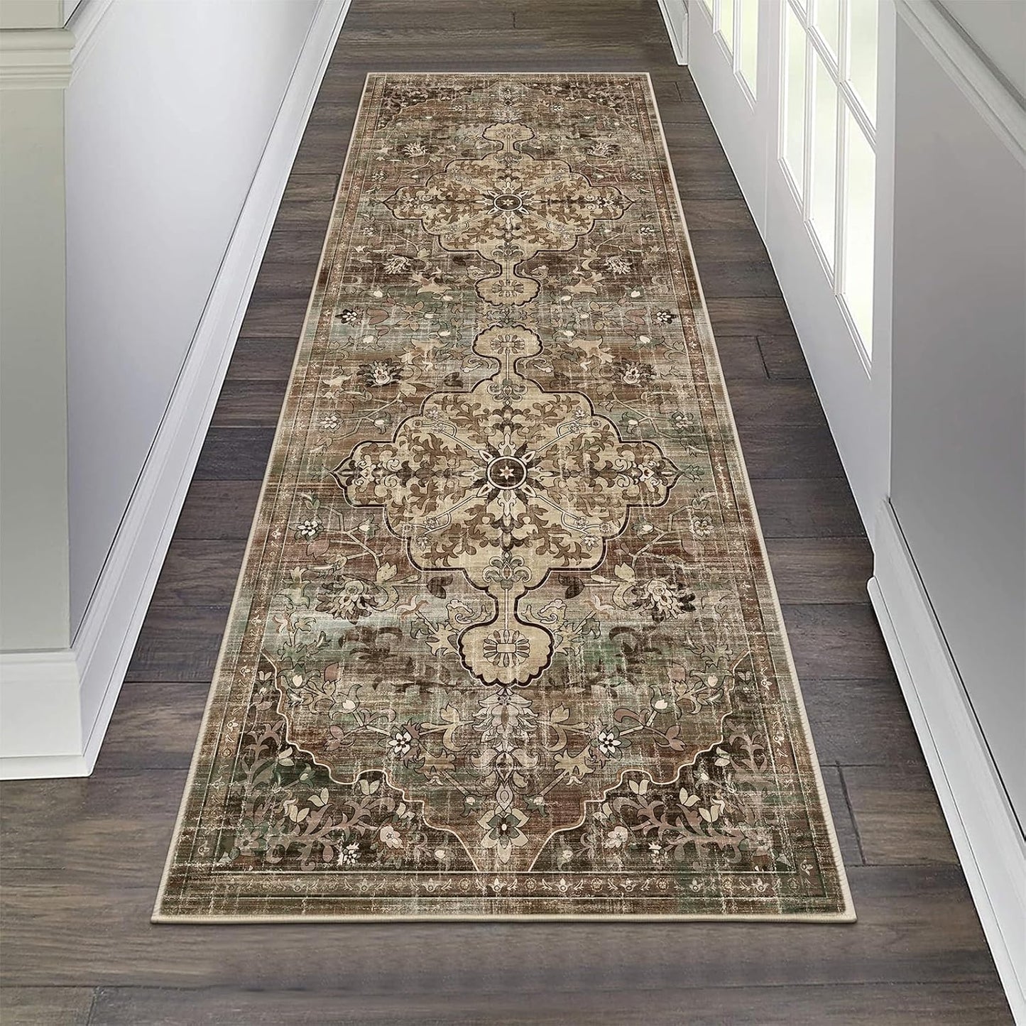 Pauwer Boho Hallway Runner Rug 3x10 Washable Entryway Area Rugs Non Slip Farmhouse Vintage Floor Mat Long Carpet Runner for Hallways Laundry Room Kitchen Bathroom Bedroom