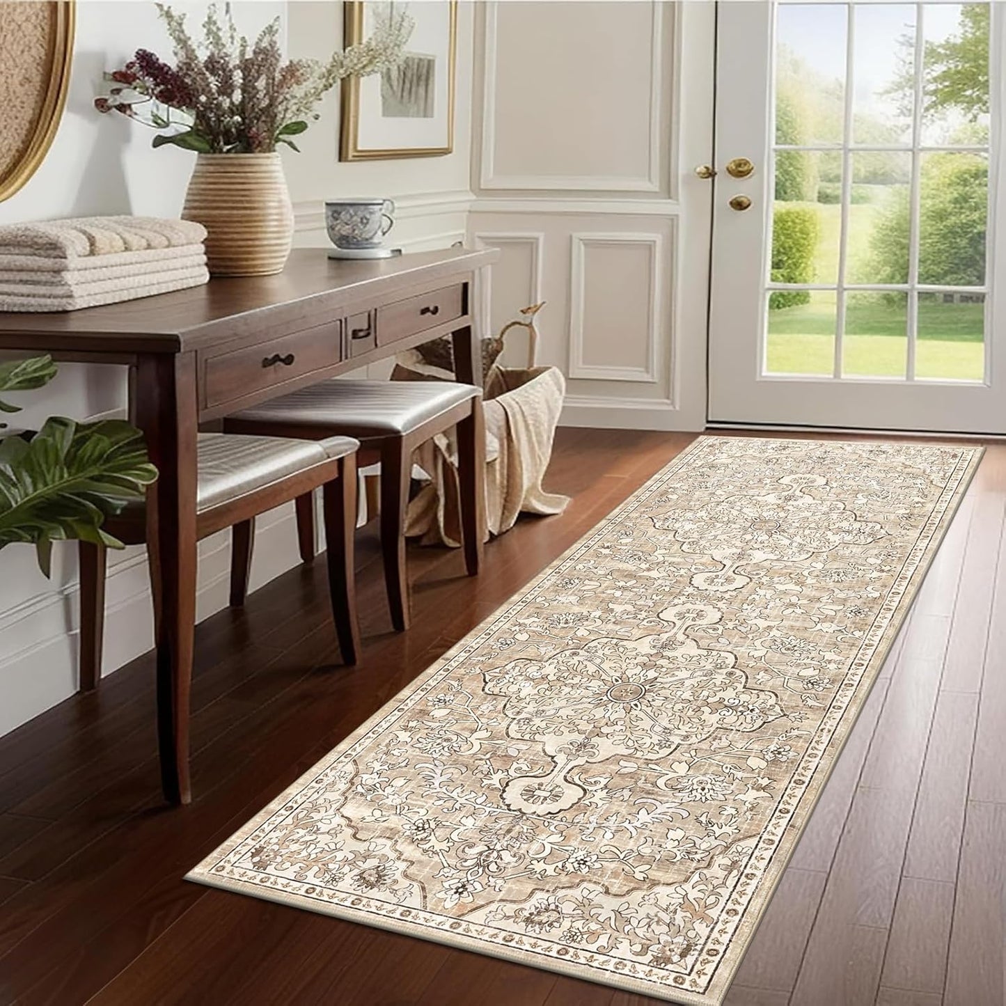 Pauwer Boho Hallway Runner Rug 3x10 Washable Entryway Area Rugs Non Slip Farmhouse Vintage Floor Mat Long Carpet Runner for Hallways Laundry Room Kitchen Bathroom Bedroom
