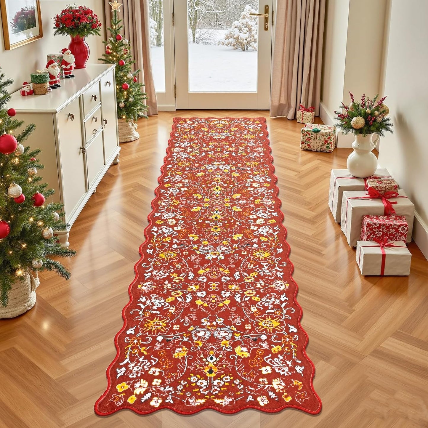LOKHOM Washable Runner Rug, 2.6x14 Non-Slip Vintage Long Hallway Runner Rugs with Rubber Backing, Boho Soft Distressed Kitchen Rug Floor Carpet Runner for Hallway Laundry Entryway Bedroom(Beige Brown)